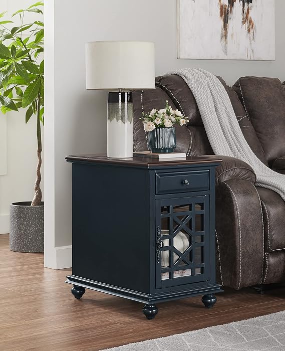 Martin Svensson Home Elegant Power Chairside End Table, 24 in x 16 in x 25 in, Blue with Walnut