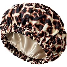 Shower Cap for Women Reusable Waterproof, Large Satin Lined Hair Caps for Shower, Stylish Washable Bath Bonnet with Soft Elastic Band for Long HairLeopard