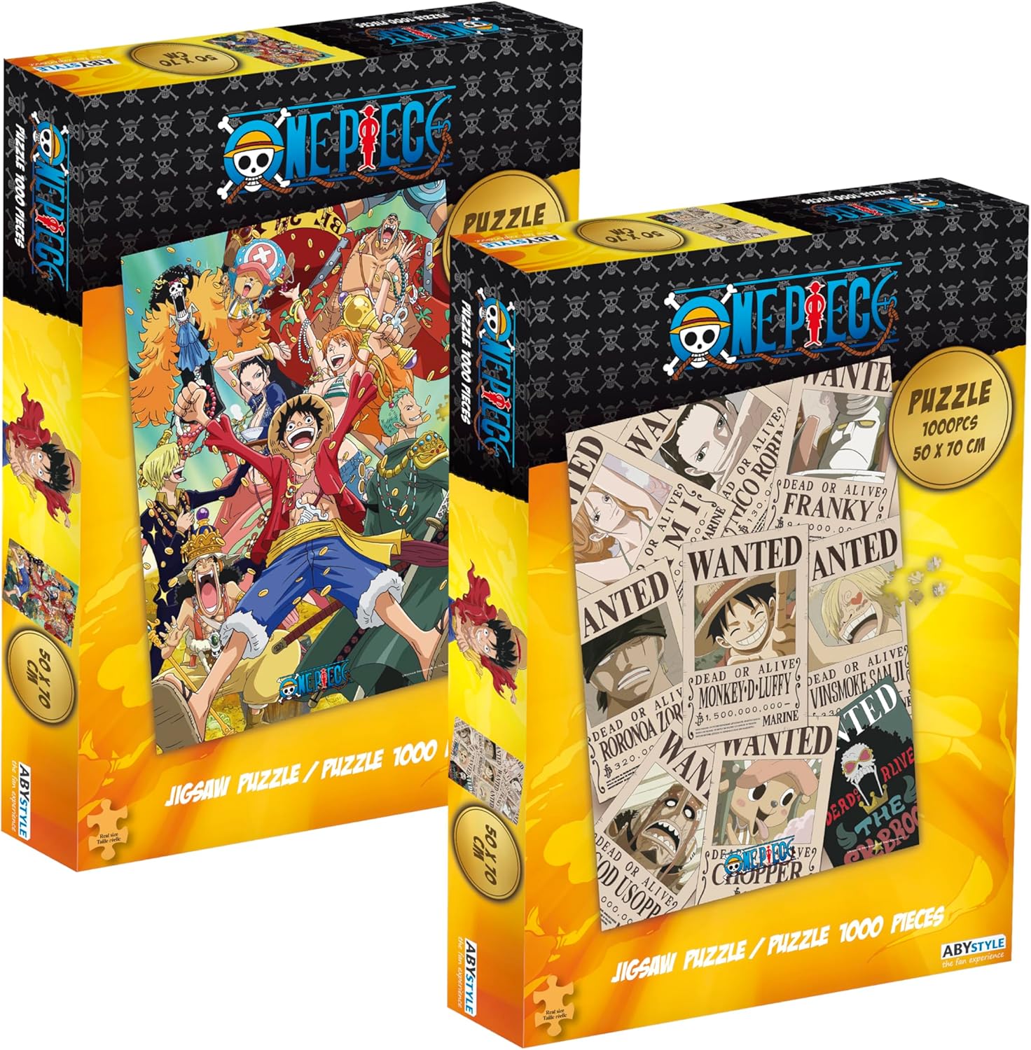 ABYstyle One Piece 1000 pcs Straw Hat Crew & Wanted Poster Jigsaw Puzzle Bundle Ideal Gift for Anime and Puzzle Enthusiasts Family-Friendly Activity