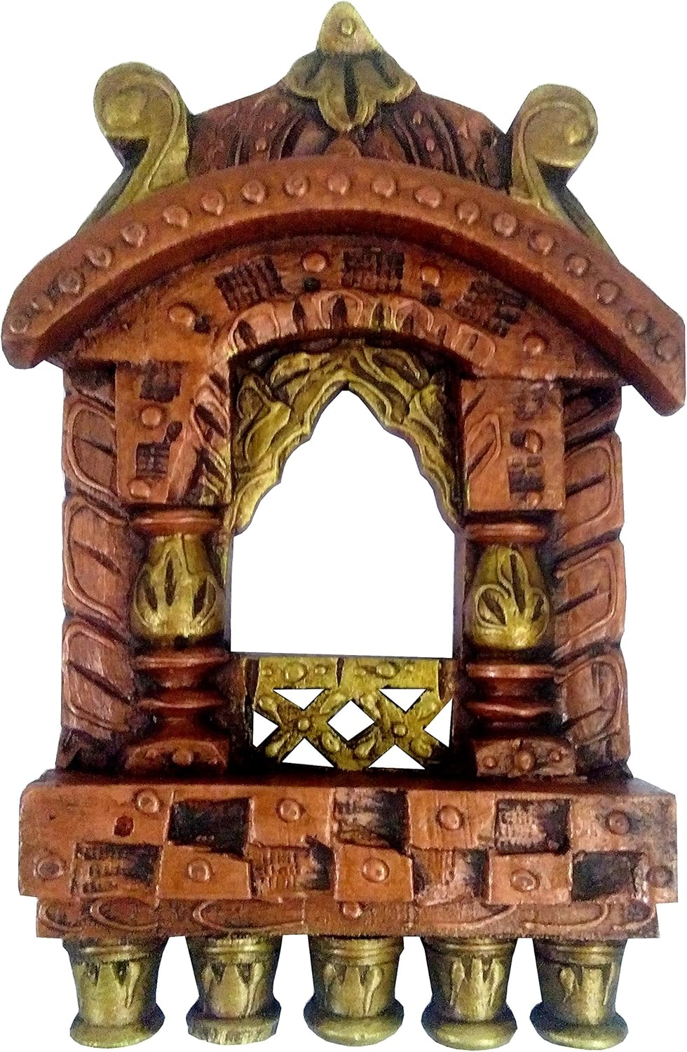 Purpledip Wooden Wall Hanging 'Jharokha - Royal Palace Window': Vintage Showpiece, Copper (11808), Multicolor, 25.4L x 15.2W cm - Image 3