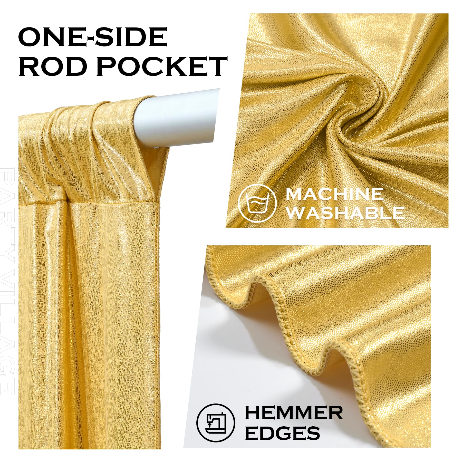 6x3m Gold Glitzer Vorhang – 4 Stück 1,5x3M Faltenfreier Pailletten Hintergrund, Schimmernde Deko Stoff Vorhänge für Hochzeit, Geburtstag, Fotoshooting, Abschlussfeier