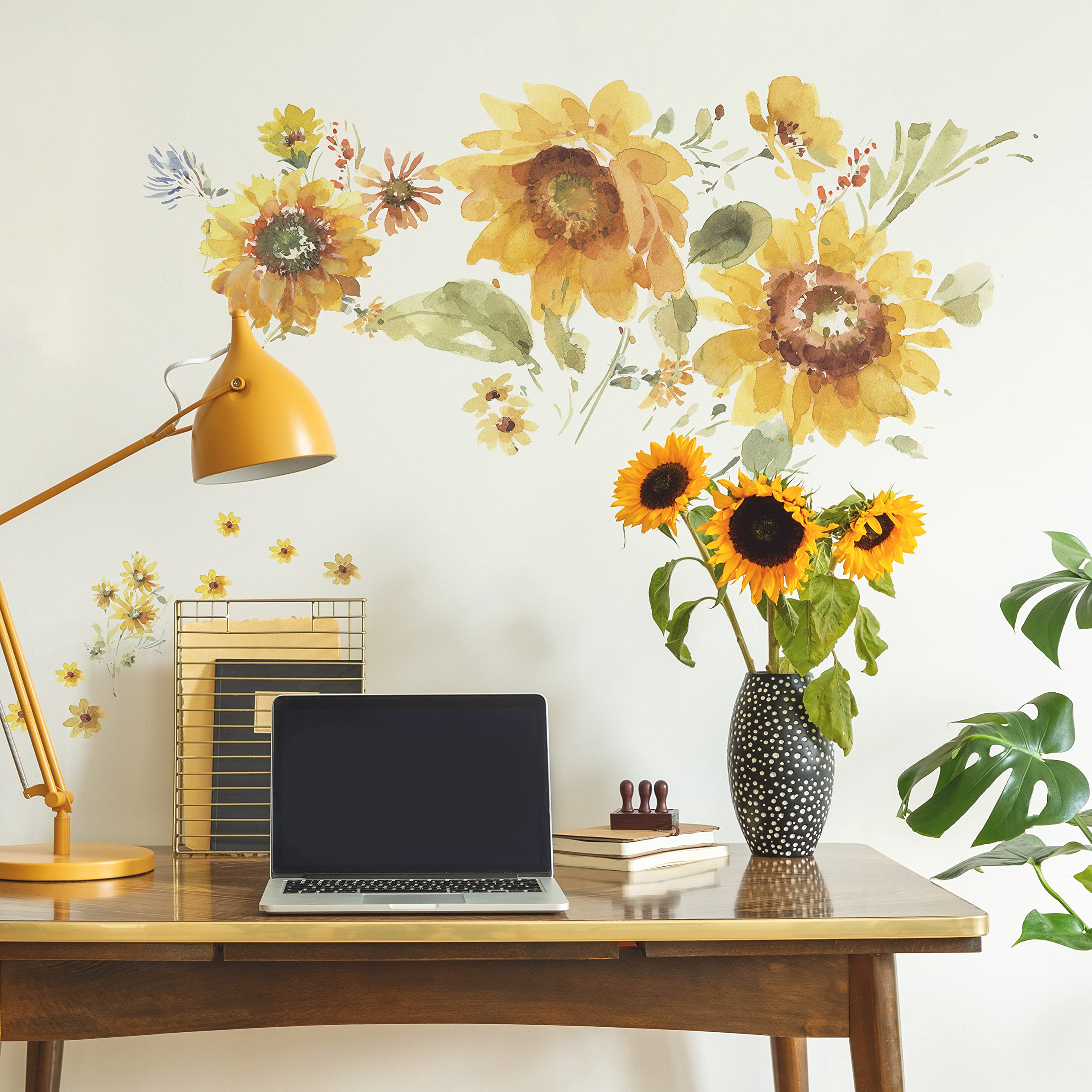 RoomMates RMK5159GM Lisa Audit Sunflower Peel and Stick Giant Wall Decals, Yellow, Green, Red, Brown