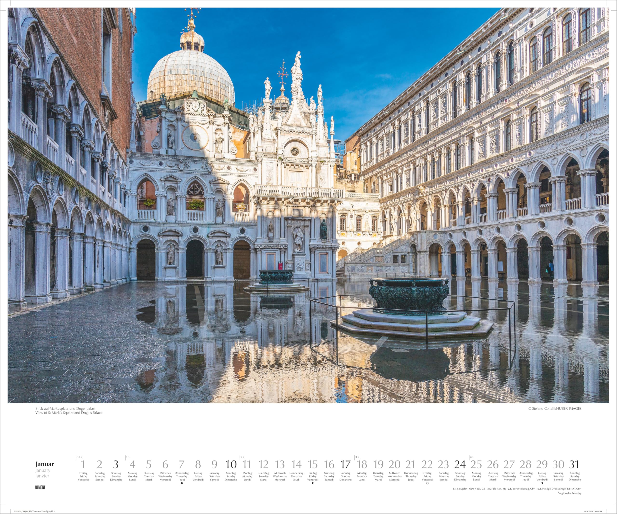 Traum von Venedig 2027: Wandkalender 60x50 cm mit Städtefotografie und 3-sprachigem Kalendarium