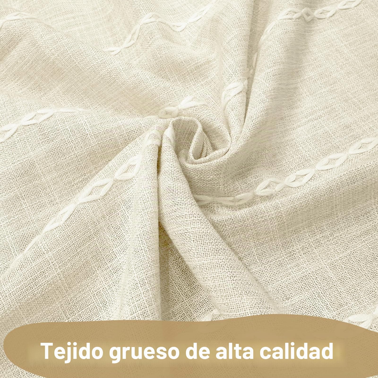VANZAVANZU Cortina de Ducha de Rayas Bohemia - Cortina de Ducha de Lino y poliéster con Rayas Estilo rústico, Impermeable, Estilo rústico, Estilo Shabby Chic, 182 x 182 cm Beige