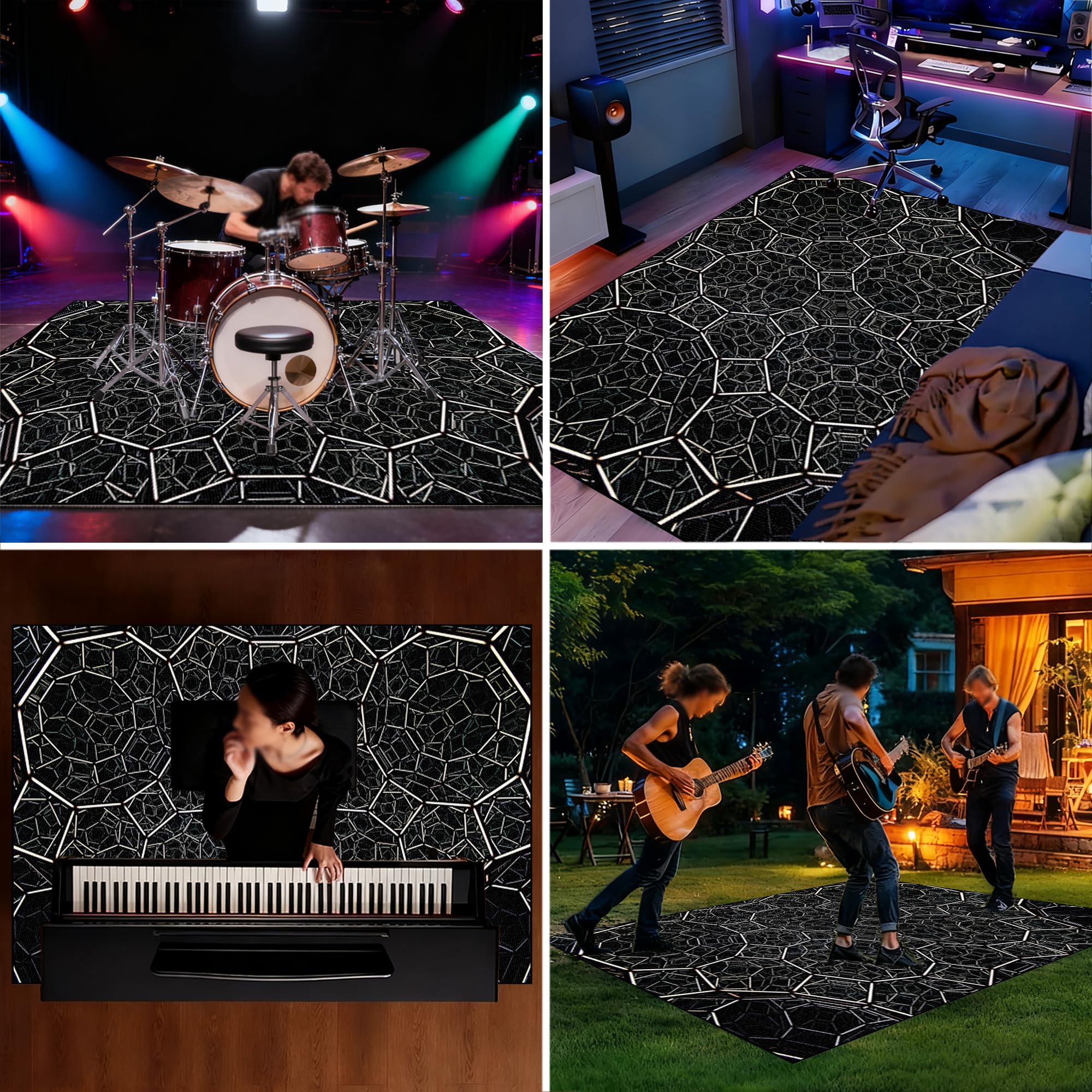 Dywan z baterią akustyczną, dźwiękoszczelny dywanik z baterią, elektroniczny dywanik do bębna basowego, antypoślizgowy do bębna basowego i innych elementów zestawu dywaników do dywanika 140 x 120 cm