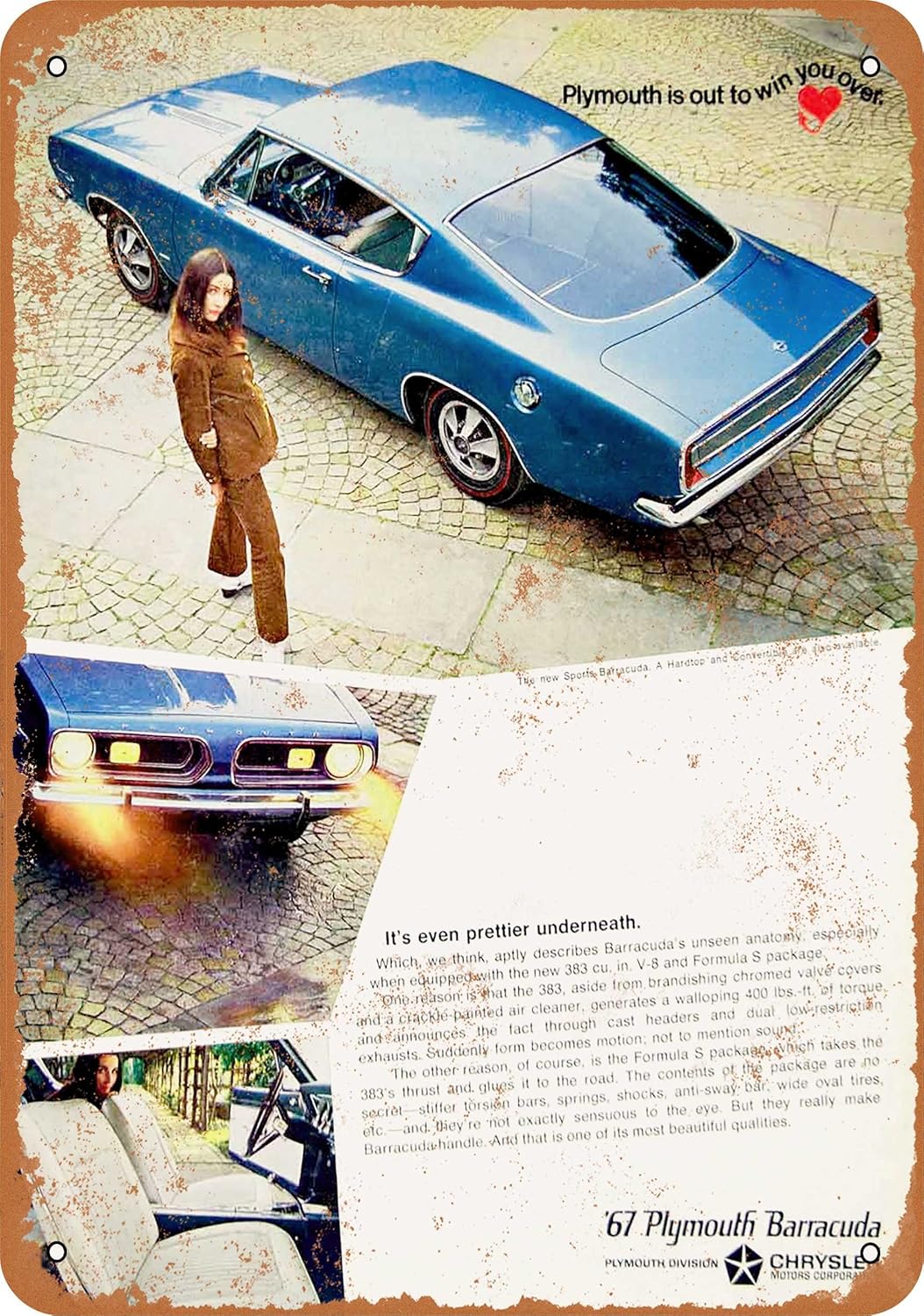 Amazon Com Wall Color 7 X 10 Metal Sign 1967 Plymouth Barracuda Vintage Look 3 Home Kitchen