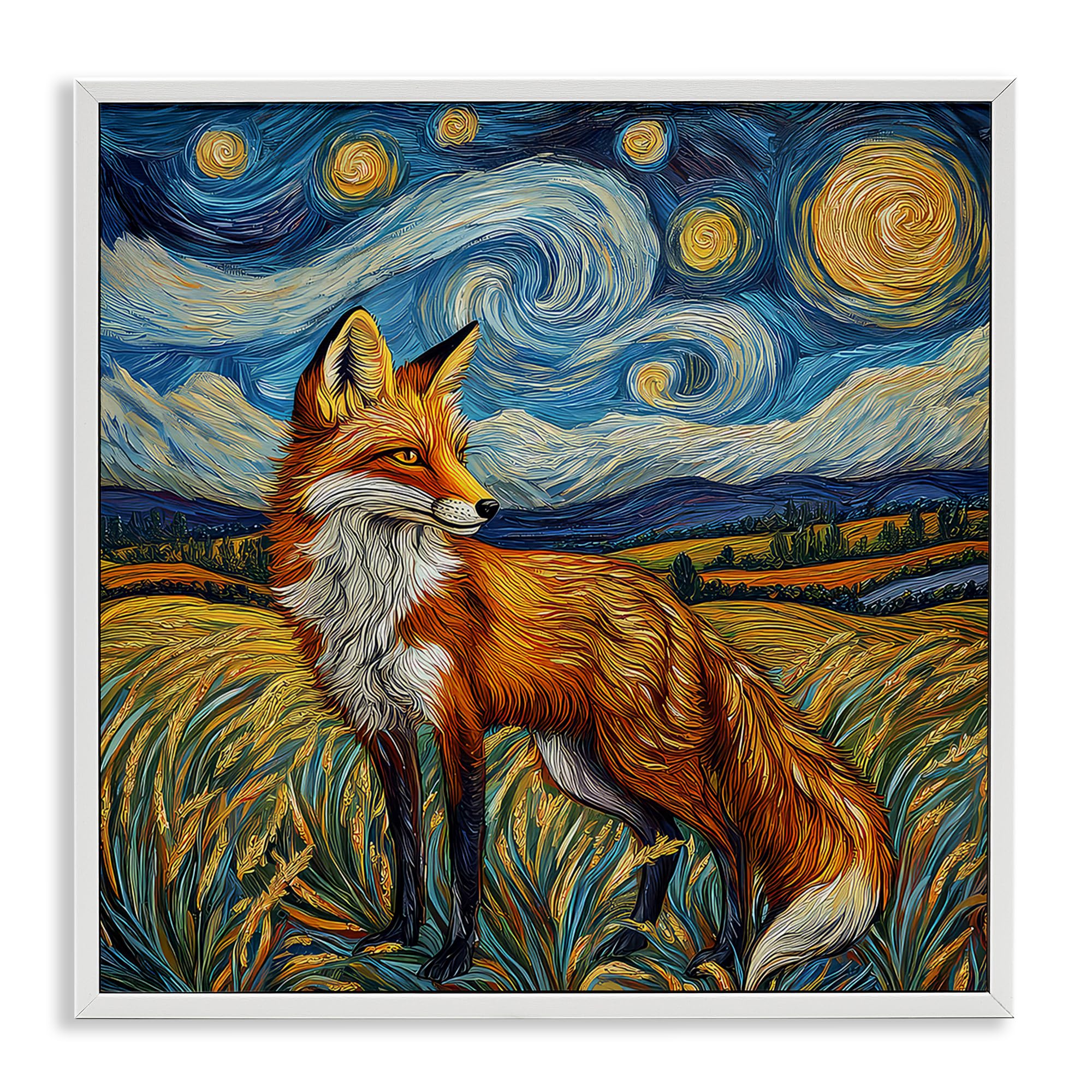 Stupell Industries Coastal White (Textured) 'Swirling Impressionist Fox'| Framed Giclee Art