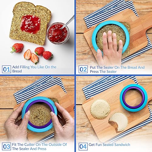 Miniatura 5 de LACUNAS Cortador de sándwiches y sellador para niños, máquina de sándwiches PB&J de acero inoxidable y desoxidante - Lindos accesorios para lonchera