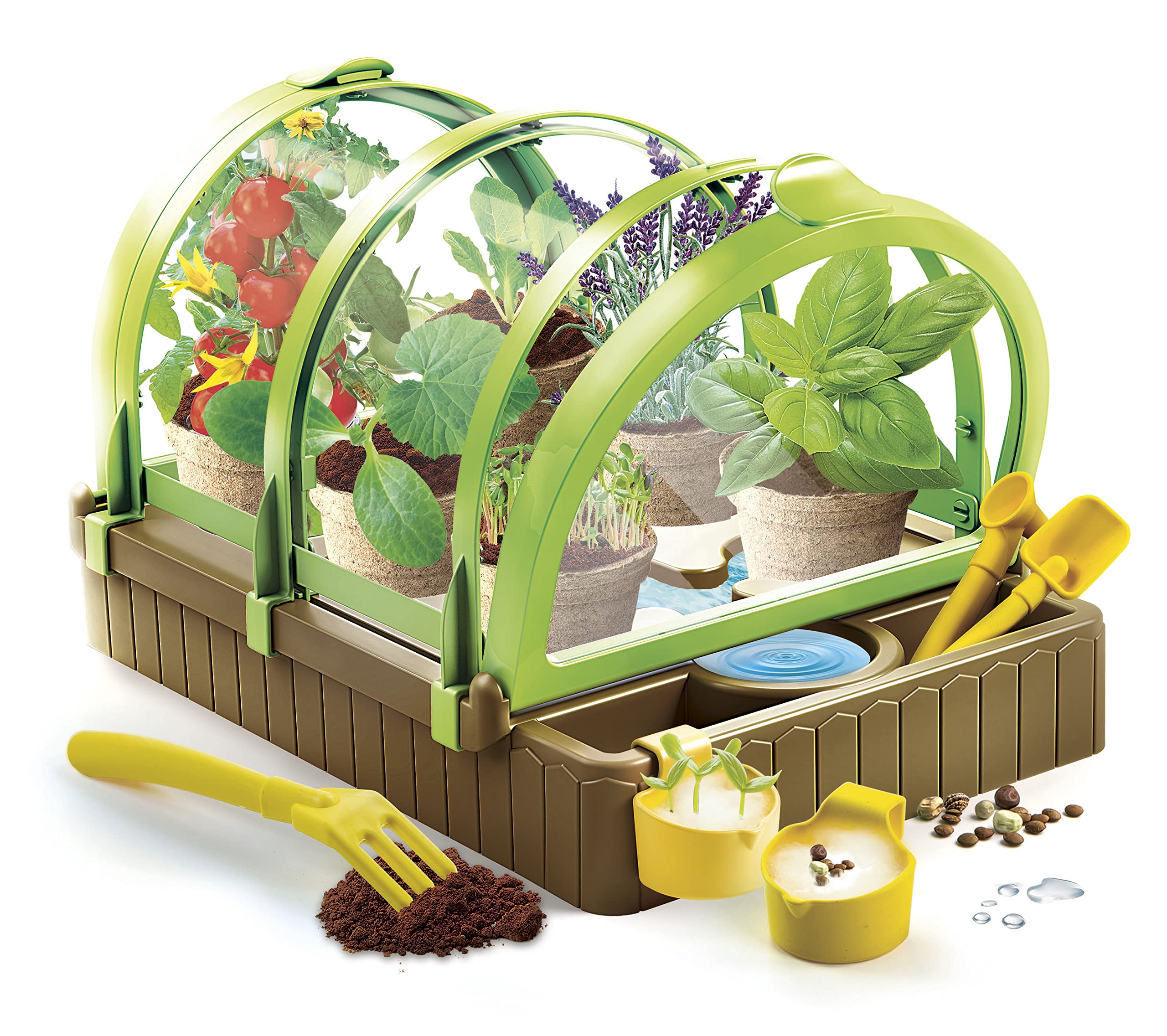 Clementoni - Science & Game – Il mio giardino sotto serra – Design moderno – Segreti della coltivazione biologica – Set completo di attrezzi e vasi speciali – per bambini dai 7 anni in su, 30 x 20 x