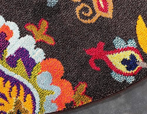 Miniatura 8 de Unique Loom Estrella Collection - Alfombra contemporánea, bohemia, floral, abstracta, cachemira, 8 pies x 8 pies 0 pulgadas, marrónbeige