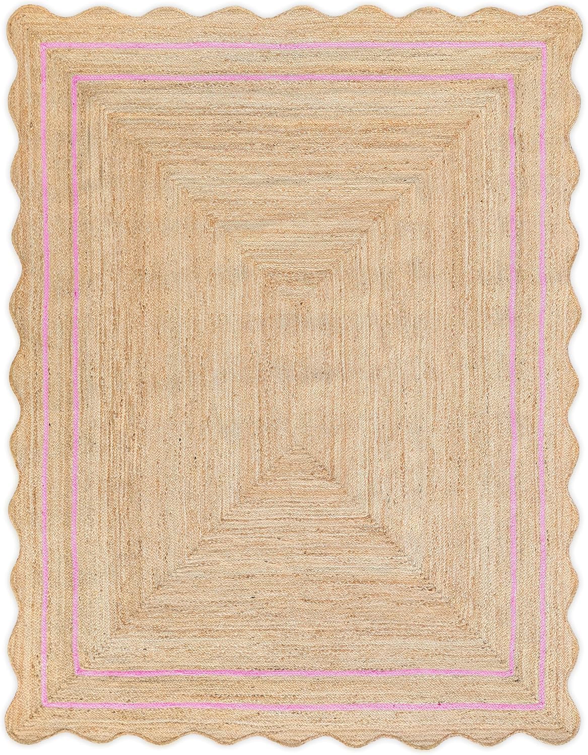 DANGAYACH ART Handmade Braided Natural Jute & Pink Border 3 x 4 Feet (91 cm x 122 cm) Rectangular Area Rug Dining Room, Bedroom, Living Room
