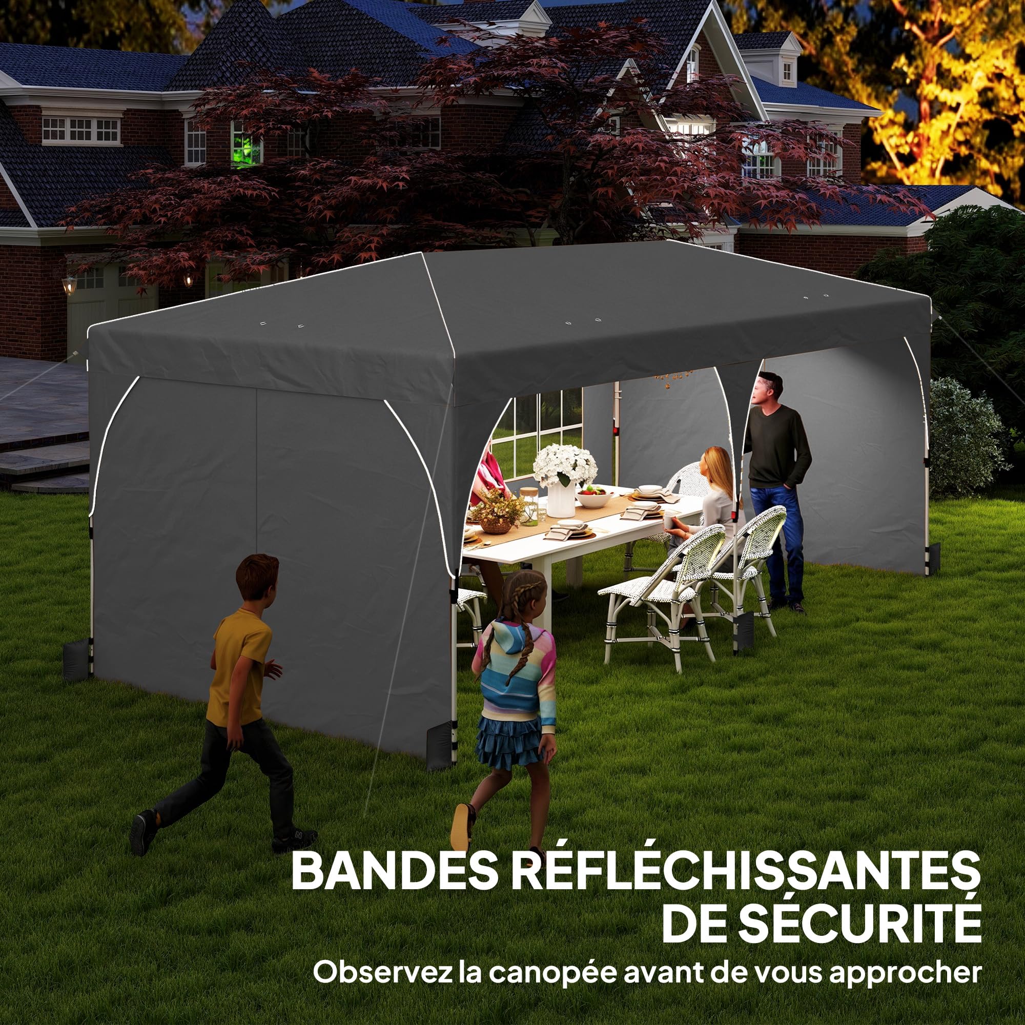 Outsunny Tonnelle de Jardin 3 x 6 m Pop up Tente Pliante Imperméable Gris