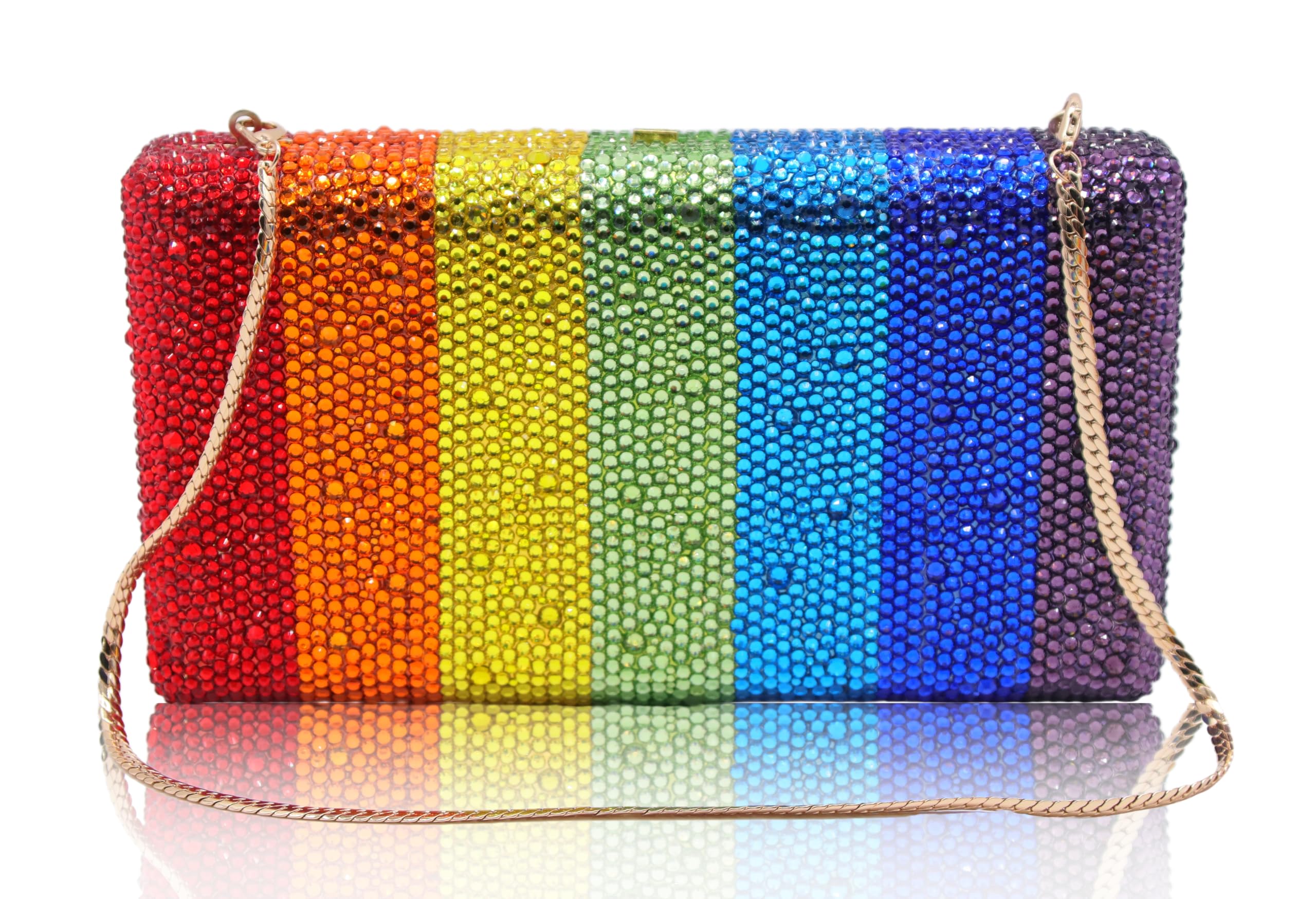 Bestenda Flag Crystal Clutch Bag for Wedding Party Animal Rhinestone Evening Purse Rainbow Stone Clutch Purse
