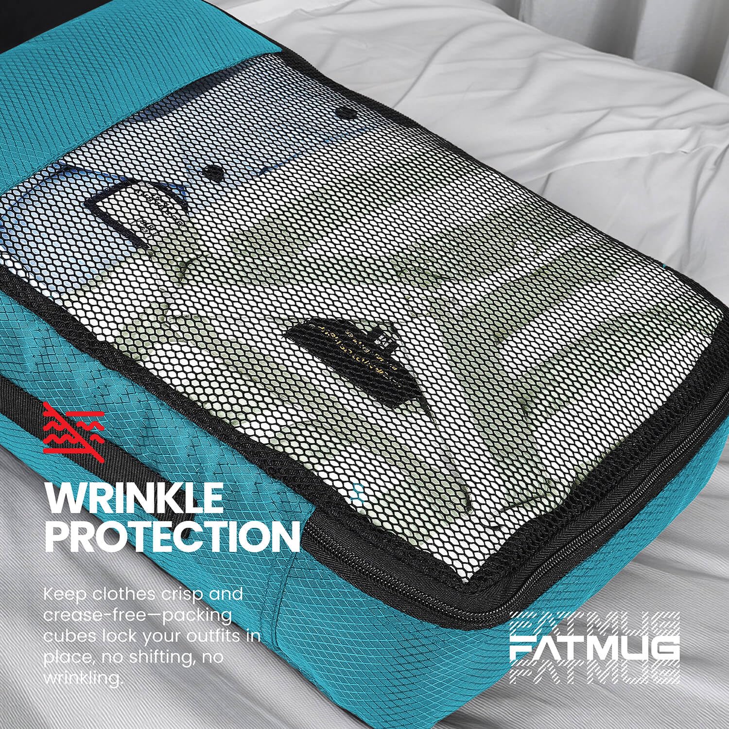 FATMUG Packing Cubes Travel Pouch Bag Organiser Set of 8 (2 x Large-Medium-Small-Slim) - Sky Blue Polyester 4