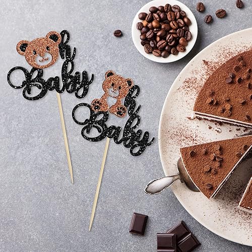 Miniatura 3 de Gyufise 24 piezas de decoración para cupcakes Bear Oh Baby con purpurina de oso Oh Baby para cupcakes Bear Oh Baby, decoración de cupcakes con