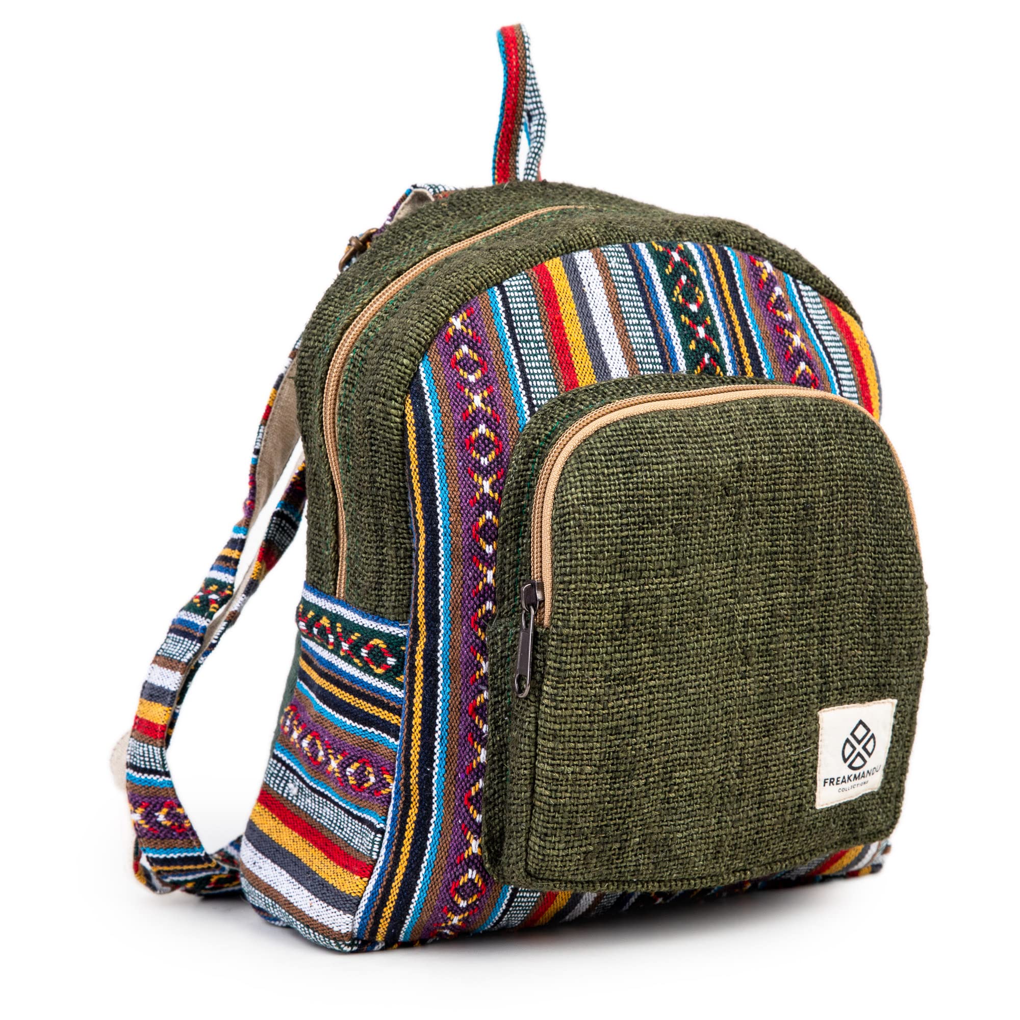 Freakmandu CollectionsMini Hemp Backpack Bag - Boho Eco Friendly Unisex Rustic Durable Adjustable Straps Bag by Freakmandu - Green