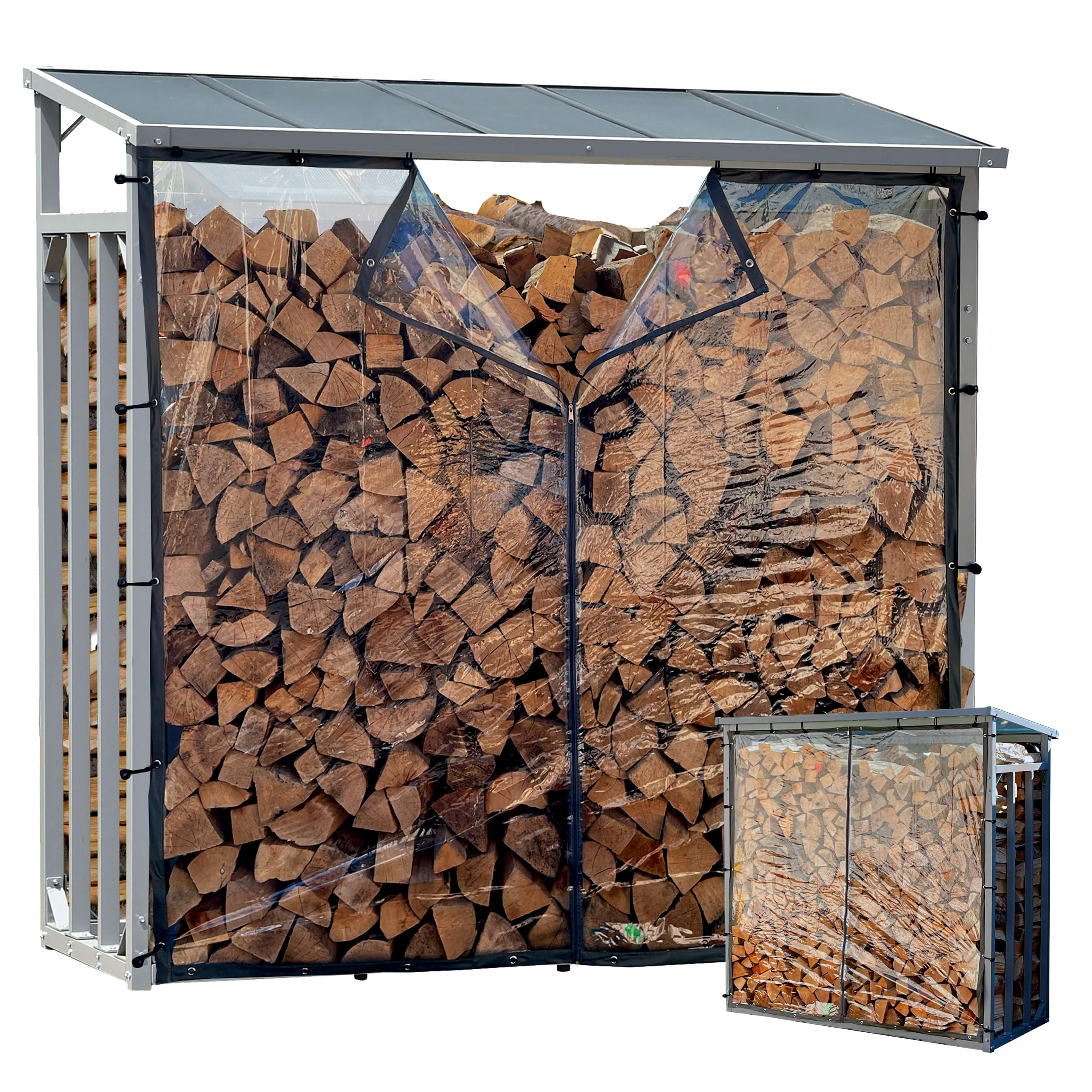 QUICK STAR Scaffalatura in Alluminio per Legna da ardere, 143 x 70 x 145 cm, 1.4 m³ con Protezione dagli Agenti atmosferici Nero