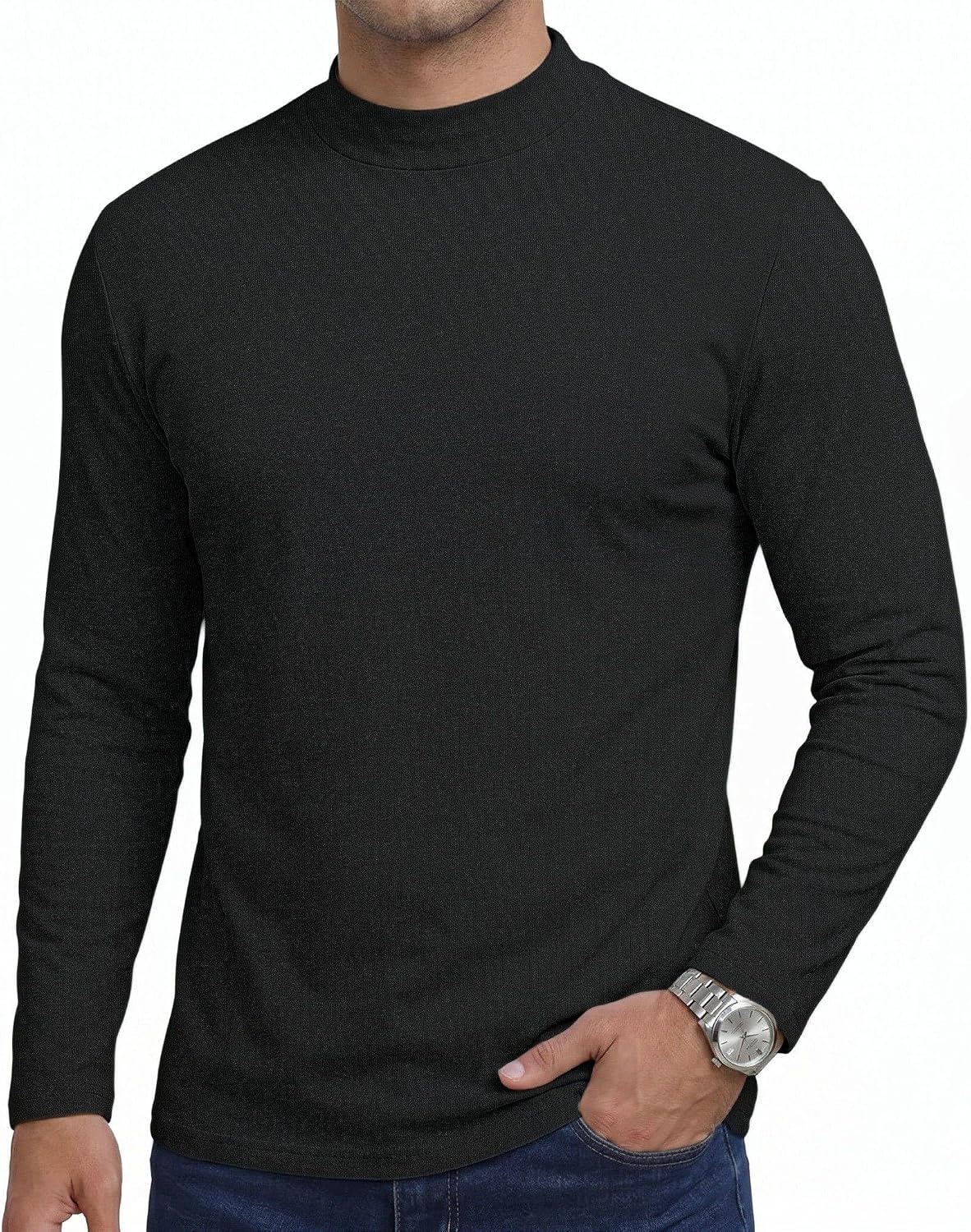Men's Mock Neck Long Sleeve Cotton T-Shirts Basic Pullover Tops