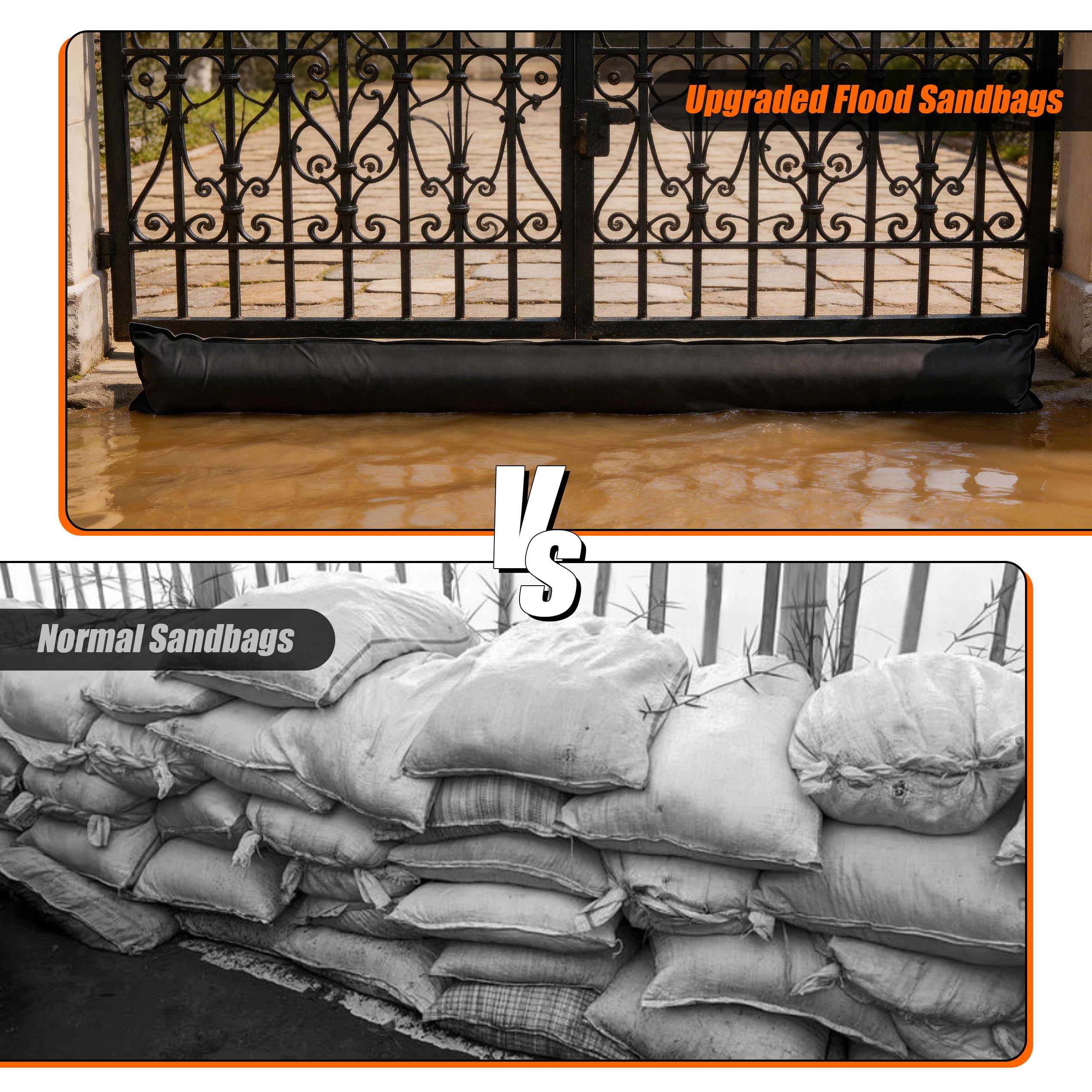 4 Stück Sandsäcke Hochwasser 150x20cm Wasseraktivierte Hochwasserschutz Wiederverwendbare & Sandlose Hochwassersperren für Türen Kellertür Garage Garten