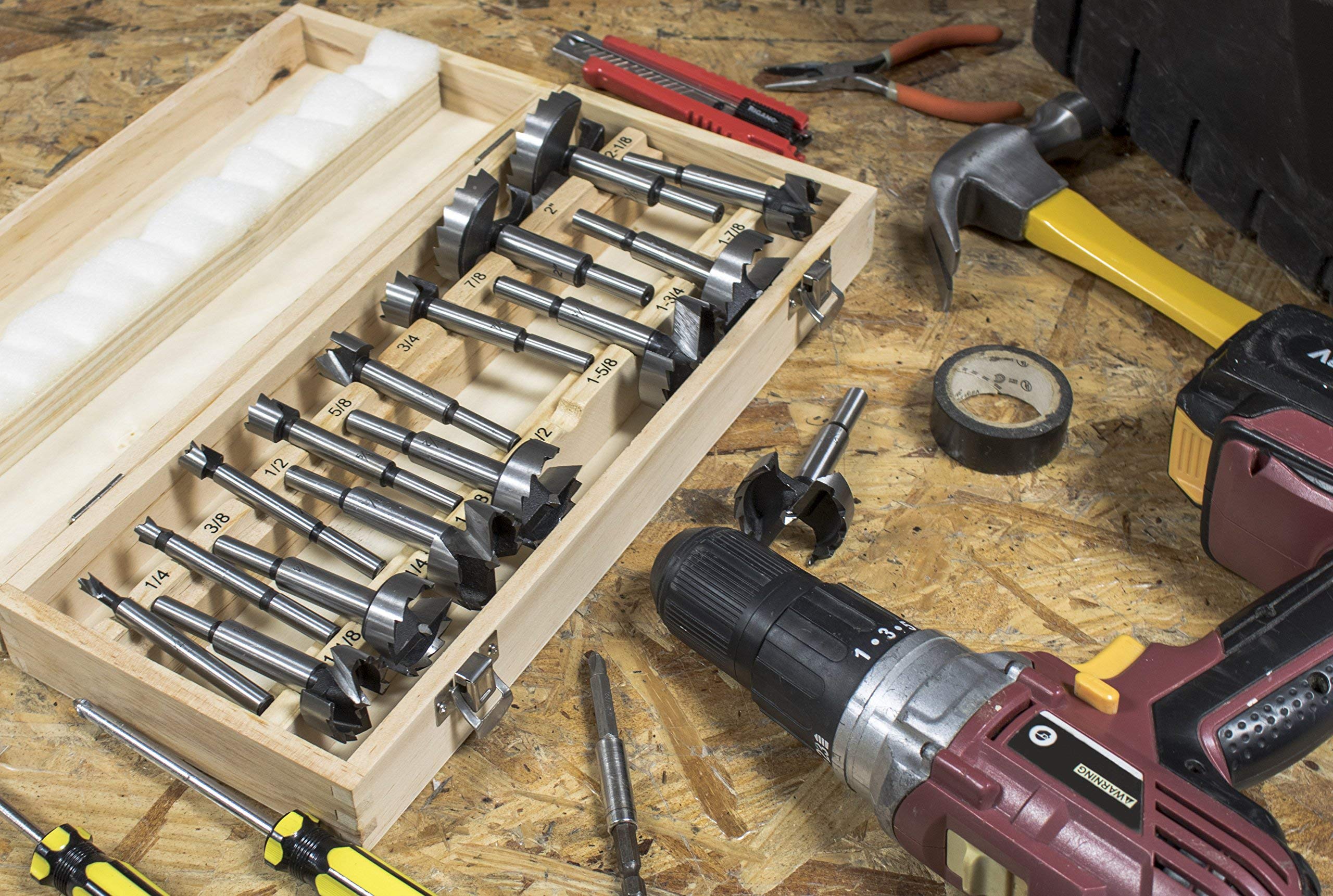 Nisorpa Forstner - Set di 16 punte per trapano Forstner, 6-54 mm, per lavorazione del legno, per legno, per lavorazione del legno, mobili, fori per cerniere