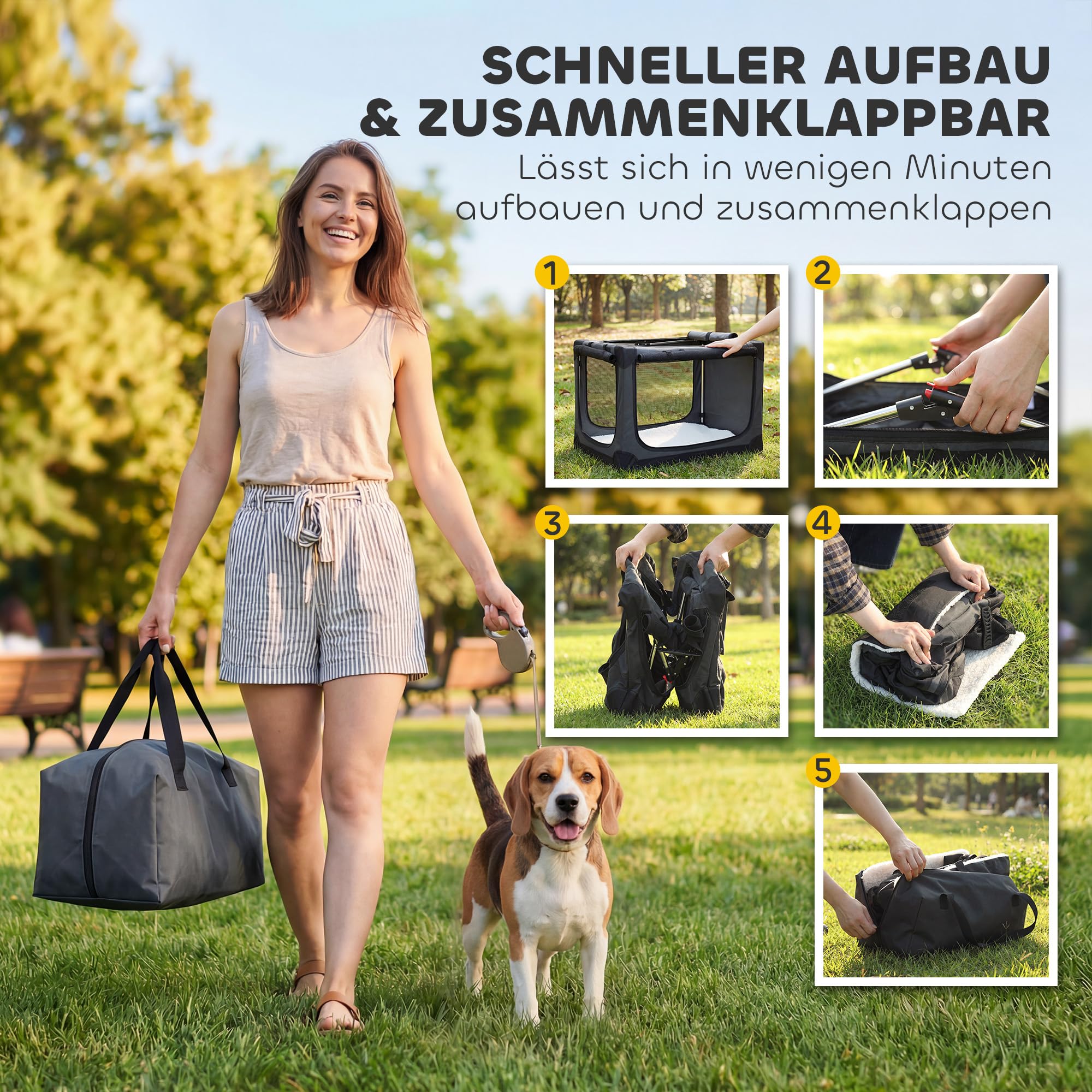 PawHut Hundebox faltbar 76x54x54cm Hundetransportbox mit Kissen abnehmbar waschbar Bezug atmungsaktiv Transportbox aus 600D Oxford-Gewebe Hundetasche für Katzen Hunde bis 20kg für Reise Auto Armeegrün