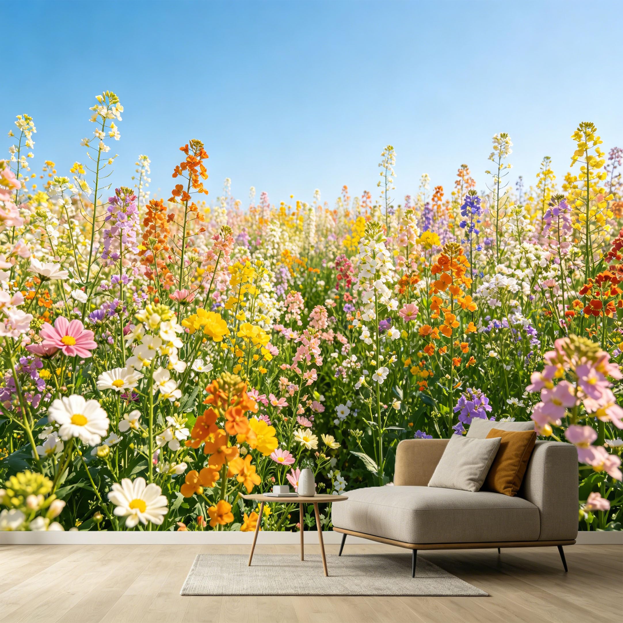 Custom Size Wall Murals Botanical Wildflowers Field Summer Meadow Watercolor Modern SelfAdhesive Wall Fabric Removable Large Wallpaper for Photo Living Room