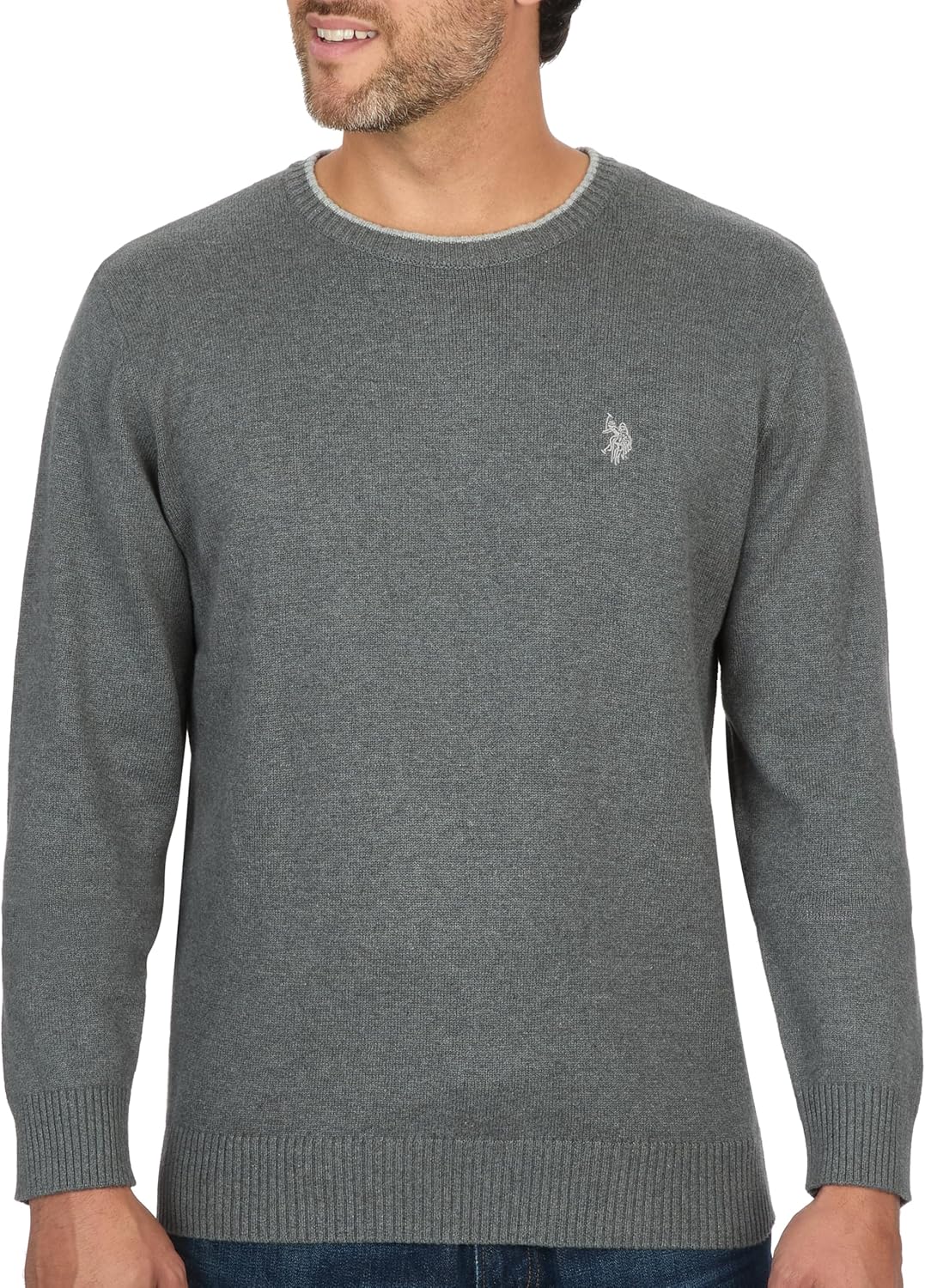 U.S. Polo Solid Jersey Crew Neck Sweater Pullover for Men