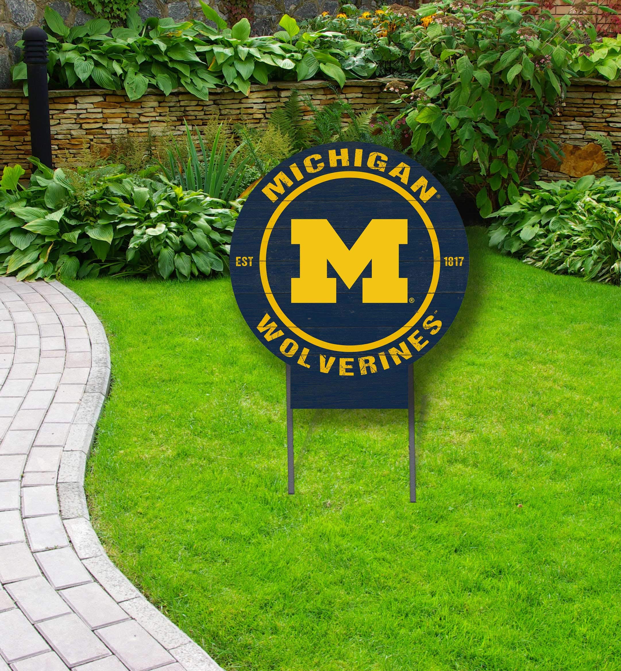 KH Sports Fan Michigan Wolverines 20"x20" Circle Lawn Sign, Team Color
