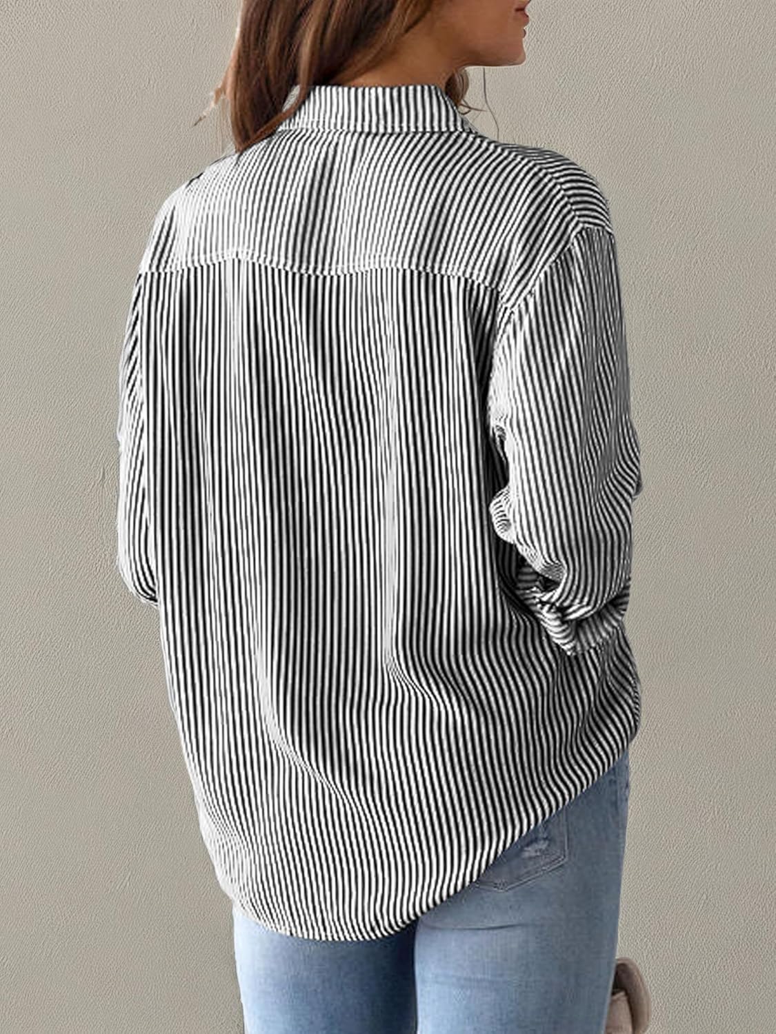 CUNLIN Grade 4 Wrinkle-Resistant Women's Button Down Shirts Striped Long Sleeve Collared Blouses Tops with Pocket - Image 7