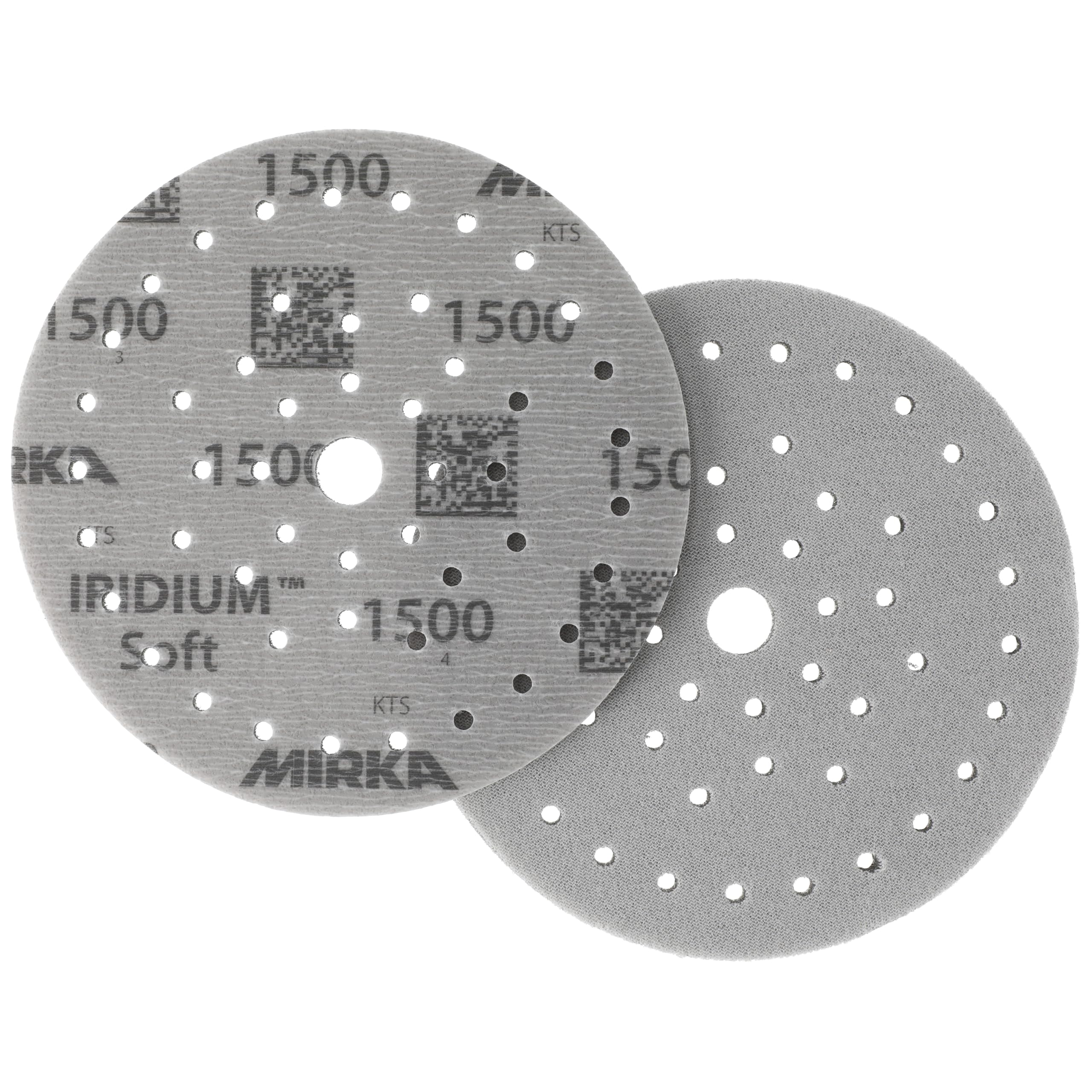 Mirka Iridium Soft discos lijadores Ø 150 mm/grano P1500 / cierre adhesivo Multifit / 20 piezas/abrasivo con base de espuma para lijado preciso en seco, lijado de laca transparente, acabado