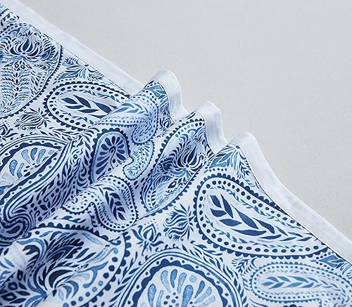 Miniatura 7 de CASA BOLAJ DESIGNED TO DREAM Juego de funda de edredón con estampado retro de 2 piezas, estampado de cachemira, azul y blanco (cachemira, individual)