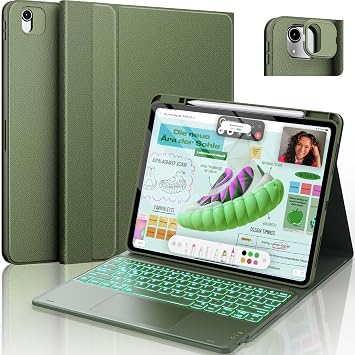 CHESONA Ultra Light iPad Air 13 inch Case KeyboardM3/M2- Magnetic Detachable 7 Colors Backlit Multi-Touch Trackpad Keyboard for iPad Pro 12.9, Smart Sleep/Wake Cover- Olive Green