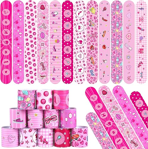Tatuo 48 pulseras rosadas para niñas, pulseras rosadas, pulseras rosadas, pulseras rosadas, pulseras de princesa, regalo de premio para el aula,