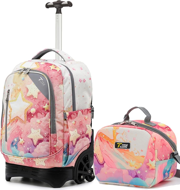 18 Inch Rolling Backpack with Lunch Bag for Girls Boys School