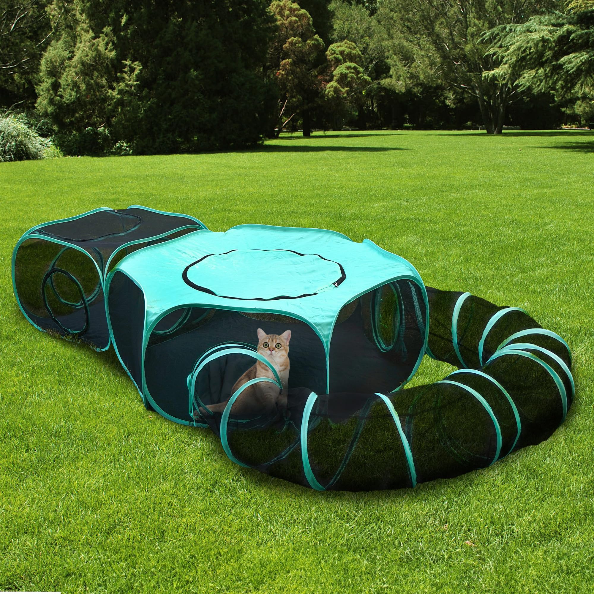 Gran recinto al aire libre para gatos, tienda de campaña plegable portátil 3 en 1 modular con ventanas conectadas para interior y exterior, viajes, jardín, parque