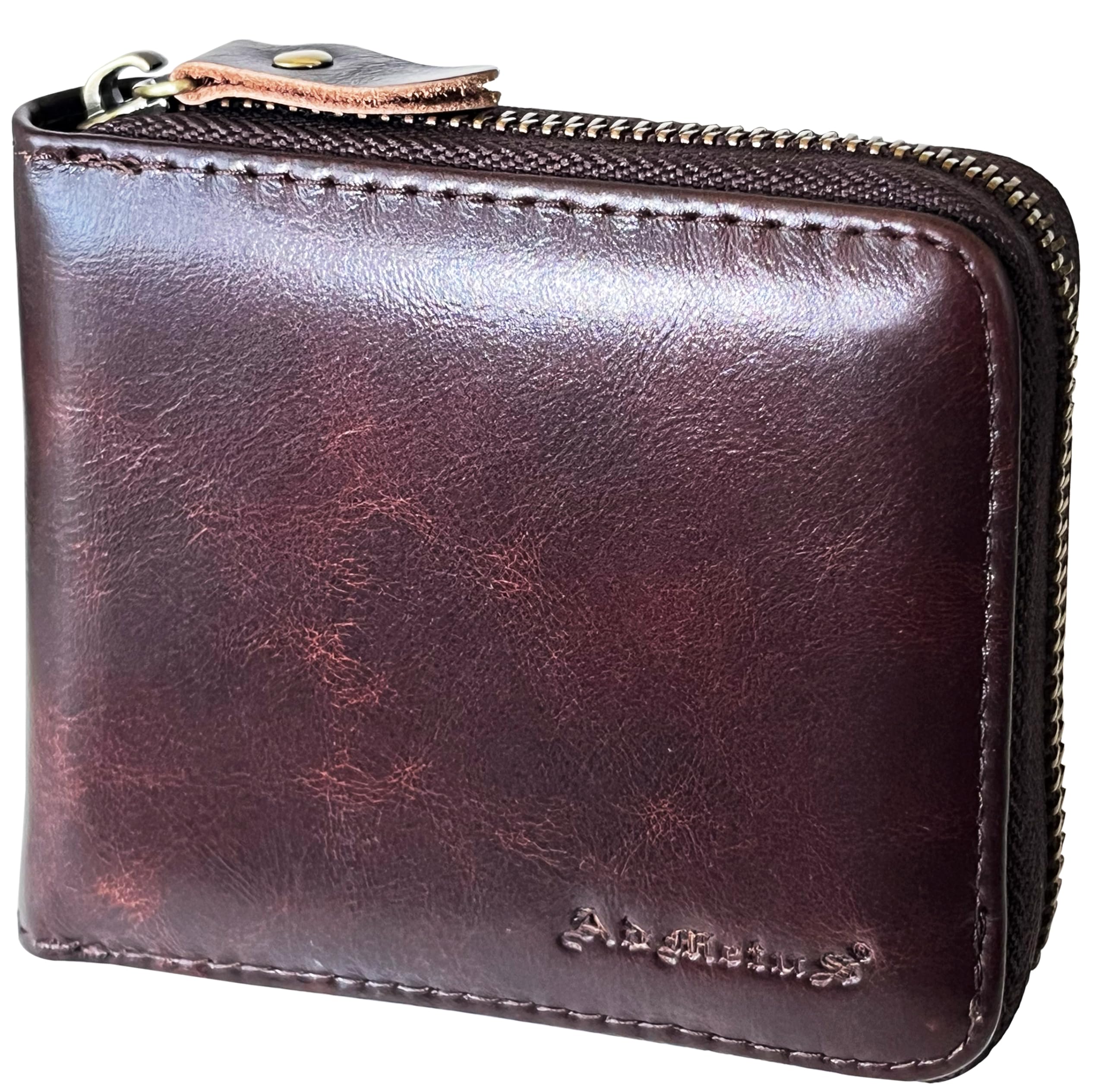 Admetus Men's Genuine Leather Short Zip-around Bifold Wallet