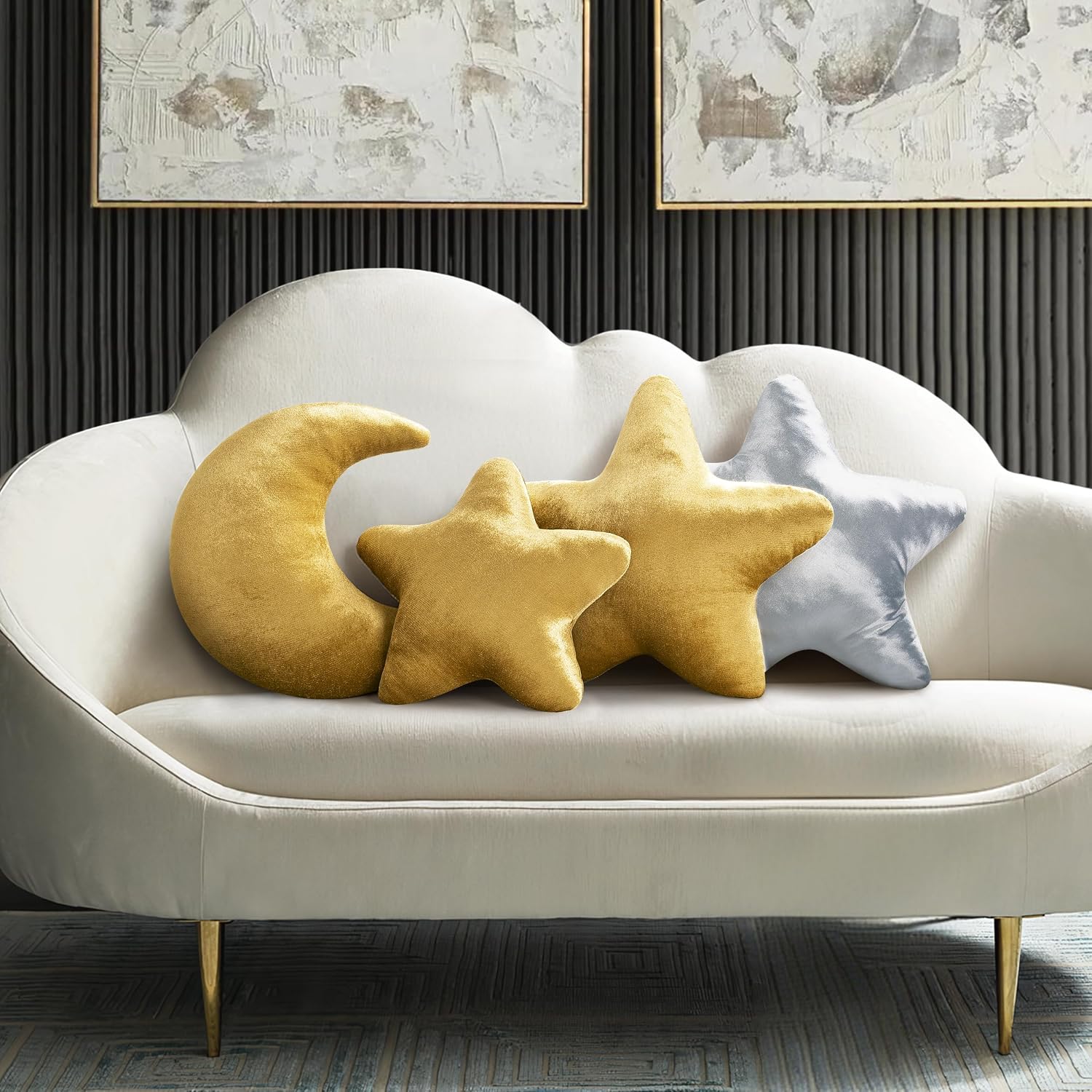 AELS Star Pillow 19.6"& 15.7" Soft Velvet Star Shaped Decorative Throw Pillow for Couch, Bed, Living Room, Nursery, Home Decor Gift for Christmas, Birthday, Baby Shower, Gold
