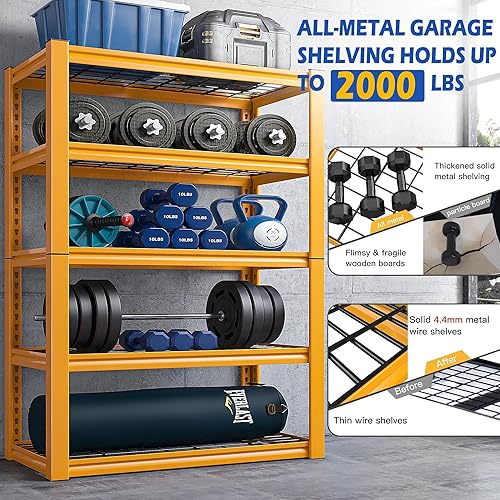 Miniatura 3 de REIBII Estantería de garaje de 72 pulgadas de alto, resistente, 2000 libras, estantes de almacenamiento de garaje ajustables, estanterías de metal y