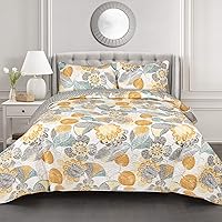 Vista 1 de Lush Decor Layla - Juego de edredón reversible de algodón tamaño Queen de 3 piezas, tamaño matrimonial/queen, amarillo y gris, juego de ropa de cama