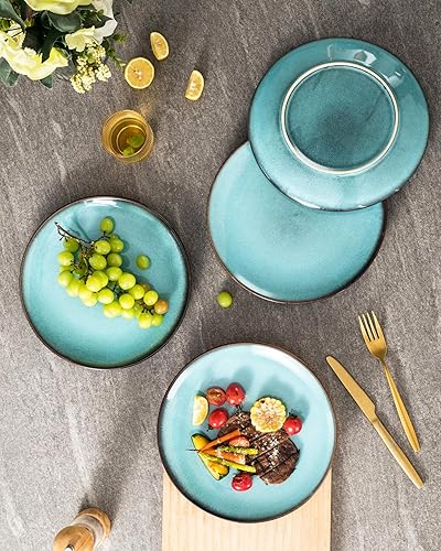 Miniatura 5 de HENXFEN LEAD Juego de 4 platos llanos grandes de 10 pulgadas para carne, ensalada, pasta, vajilla de cerámica para lavavajillas, microondas, horno,