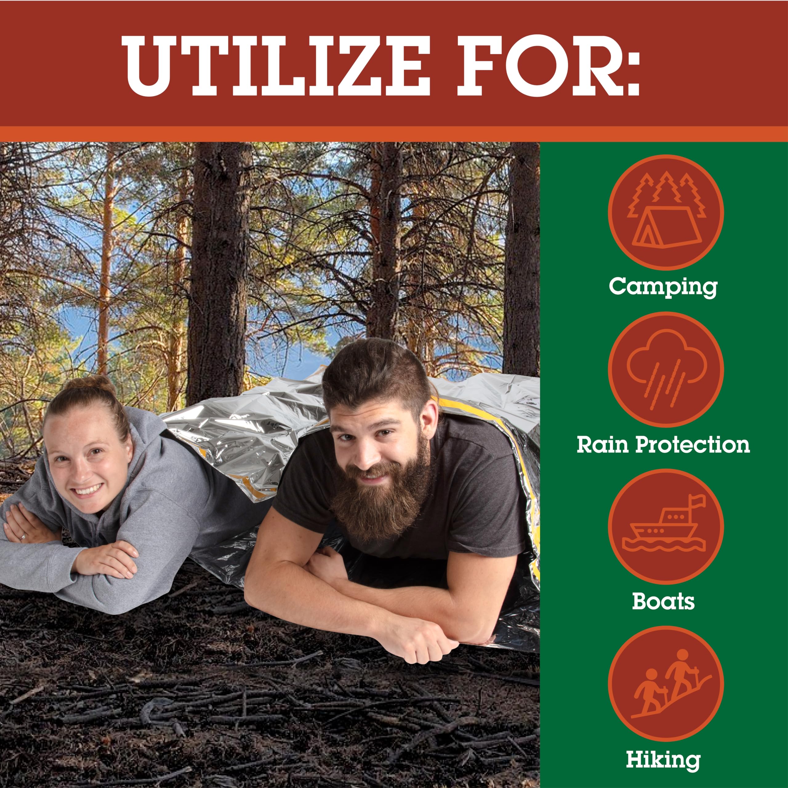 Grizzly Gear Emergency Survival Mylar Thermo-Schlafsack für 2 Personen, für 2 Erwachsene, 162,6 x 221 cm
