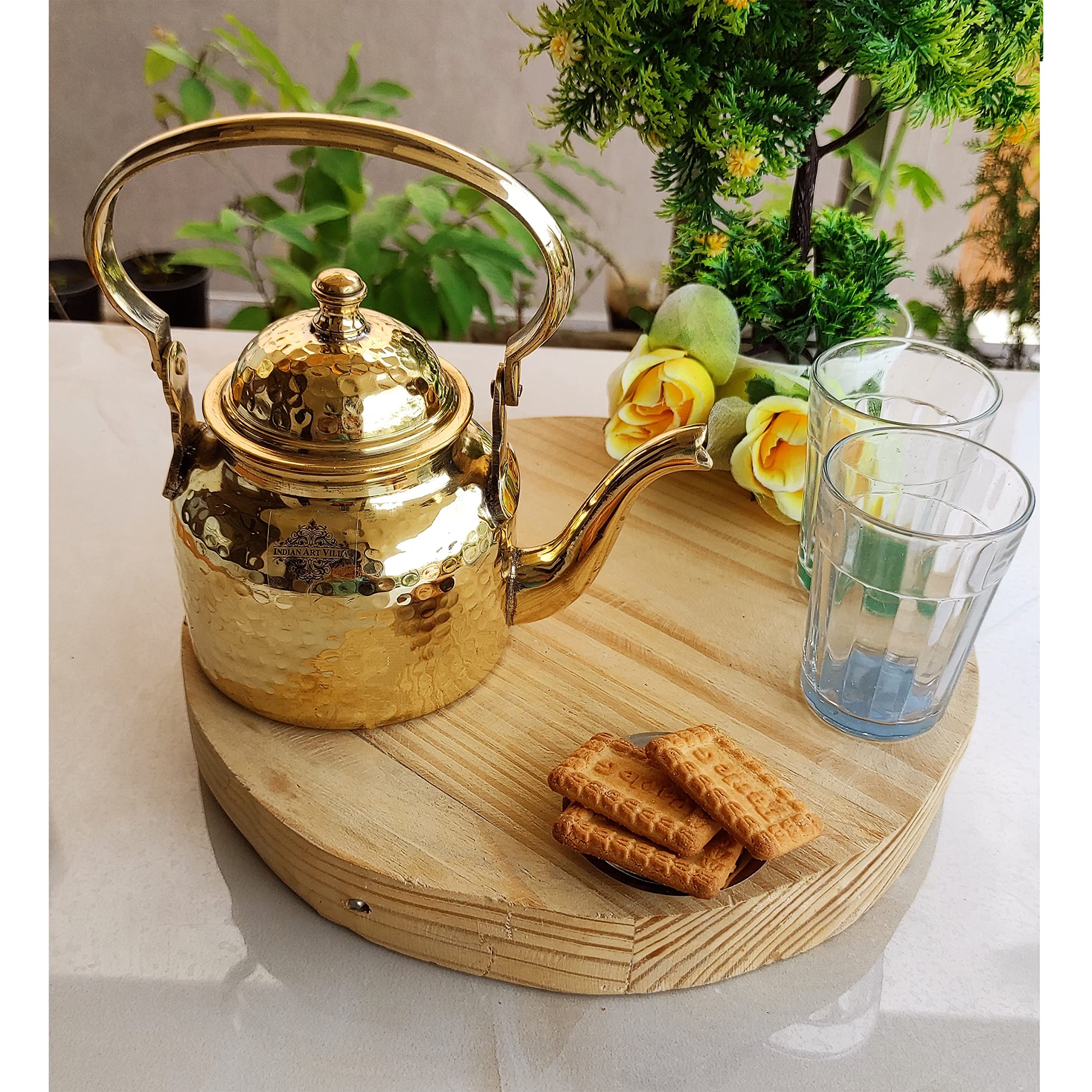 Pure Brass Tea Pot - Elegant Indian Art Villa Kettle -10 Pure Brass Tea Pot - Elegant Indian Art Villa Kettle -10
