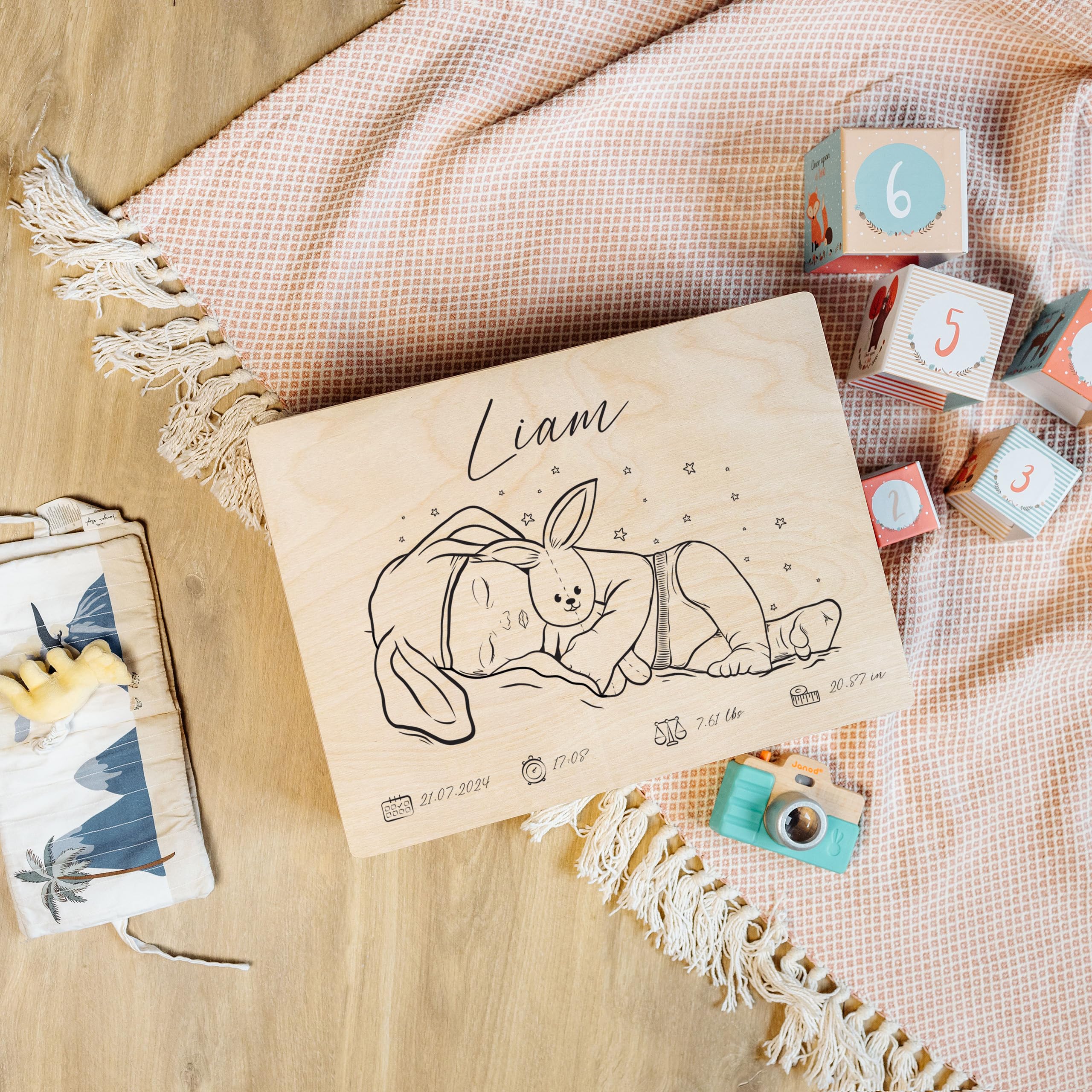 Creative DECO Caja de Recuerdos Personalizada para Bebés/Regalo Niños | Nacimiento Personalizado | Cajas de Madera Personalizadas para Niños | Personalizados para Niño y Niña