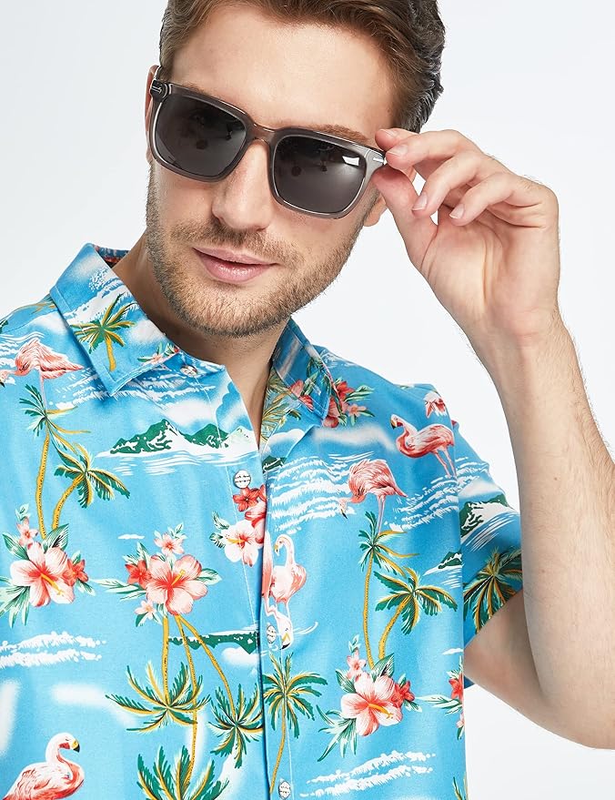 SSLR Mens Hawaiian Shirt 70%Cotton 30%Viscose,Spread Collal,Regular Fit
