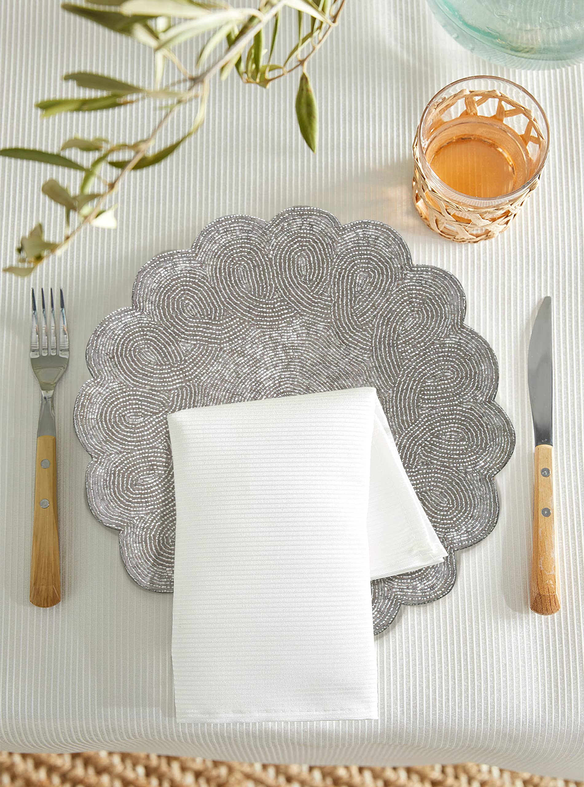 Sets de Table Ronds festonnés à la Main - Argent - 33 cm - Fabriqués à la Main