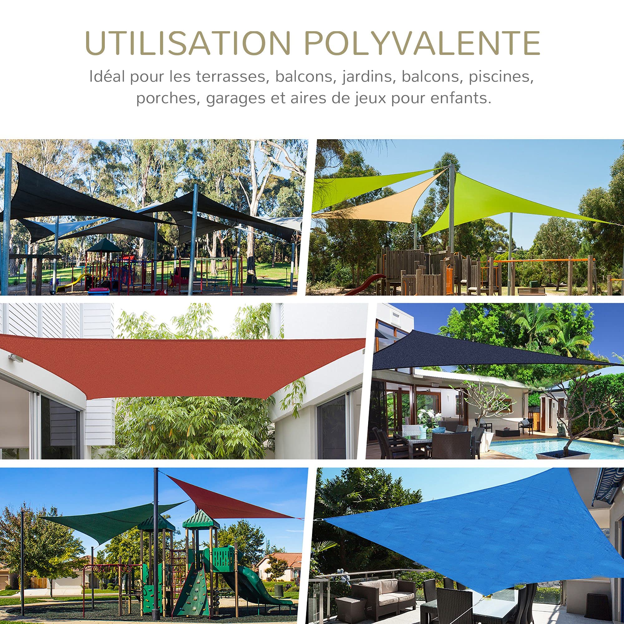 Outsunny Voile d'Ombrage Rectangulaire Protection UV 3 x 4 m Coloris Crème | Polyéthylène Haute Densité, Sac de Rangement