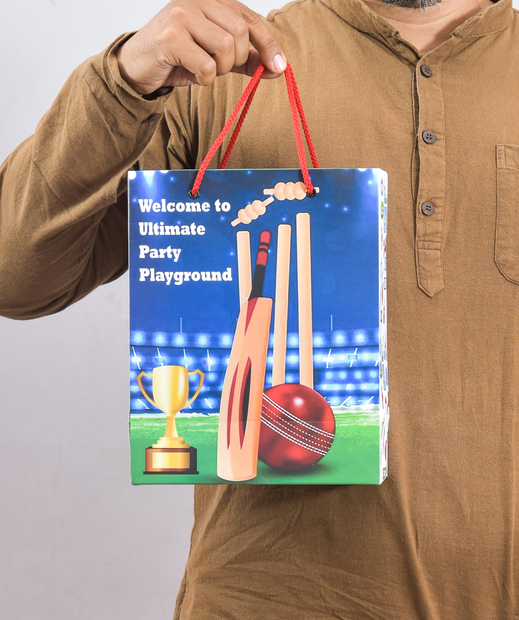 PPJ ® -HAPPY BIRTHDAY CRICKET PARTY (CARTOON THEME) (30 Pcs.) PAPER CARRY BAG, 10 Inch X 8 Inch X 4 Inch RETURN GIFT/HAPPY BIRTHDAY/RETURN GIFTS/GIFTS/GIFT BAGS/GIFT COVERS (Pack of 30)