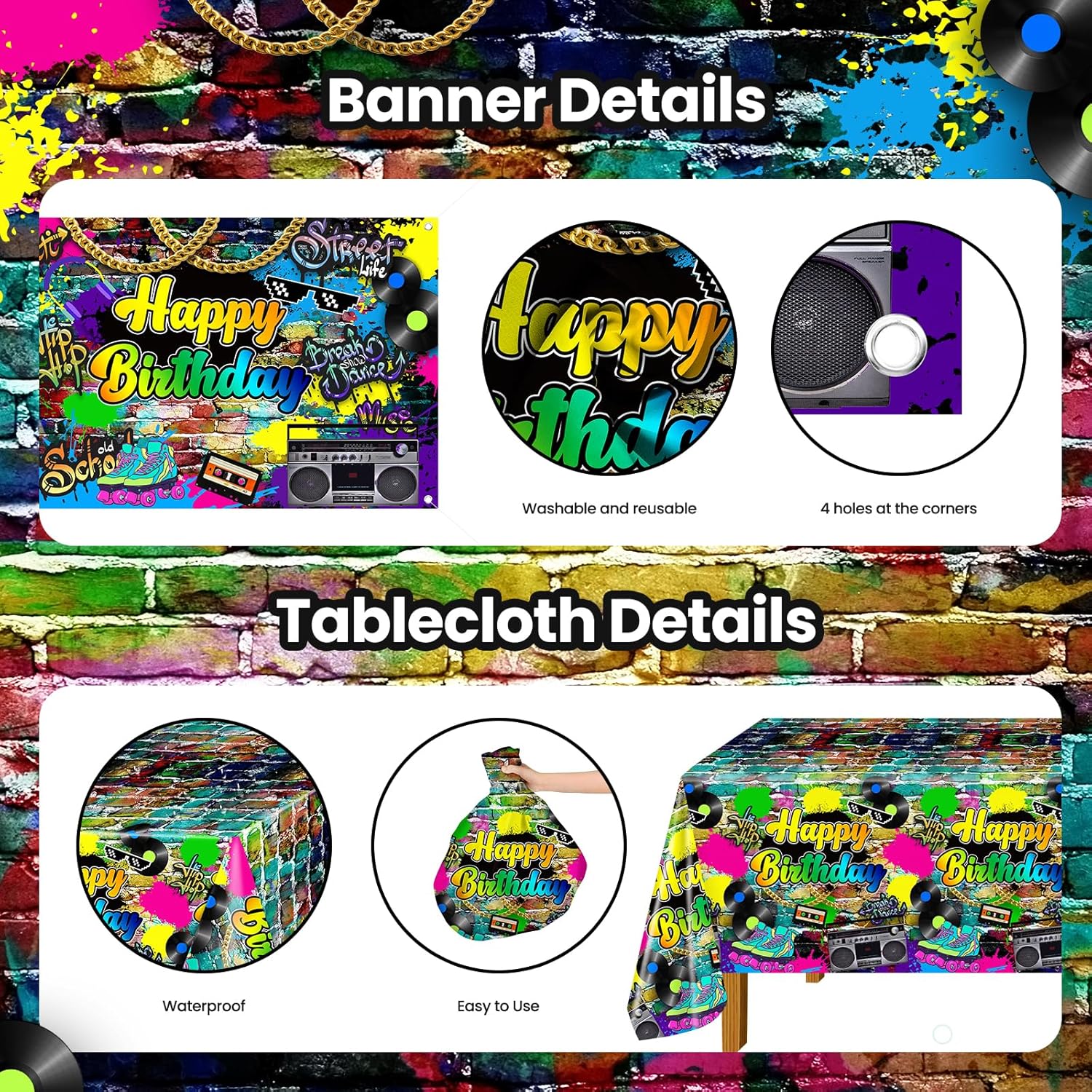 80s Party Decorations 80s 90s Theme Birthday Party Decorations Hip Hop Retro Birthday Banner Tablecloth Balloons Back to The 1980s Party Supplies - Image 5
