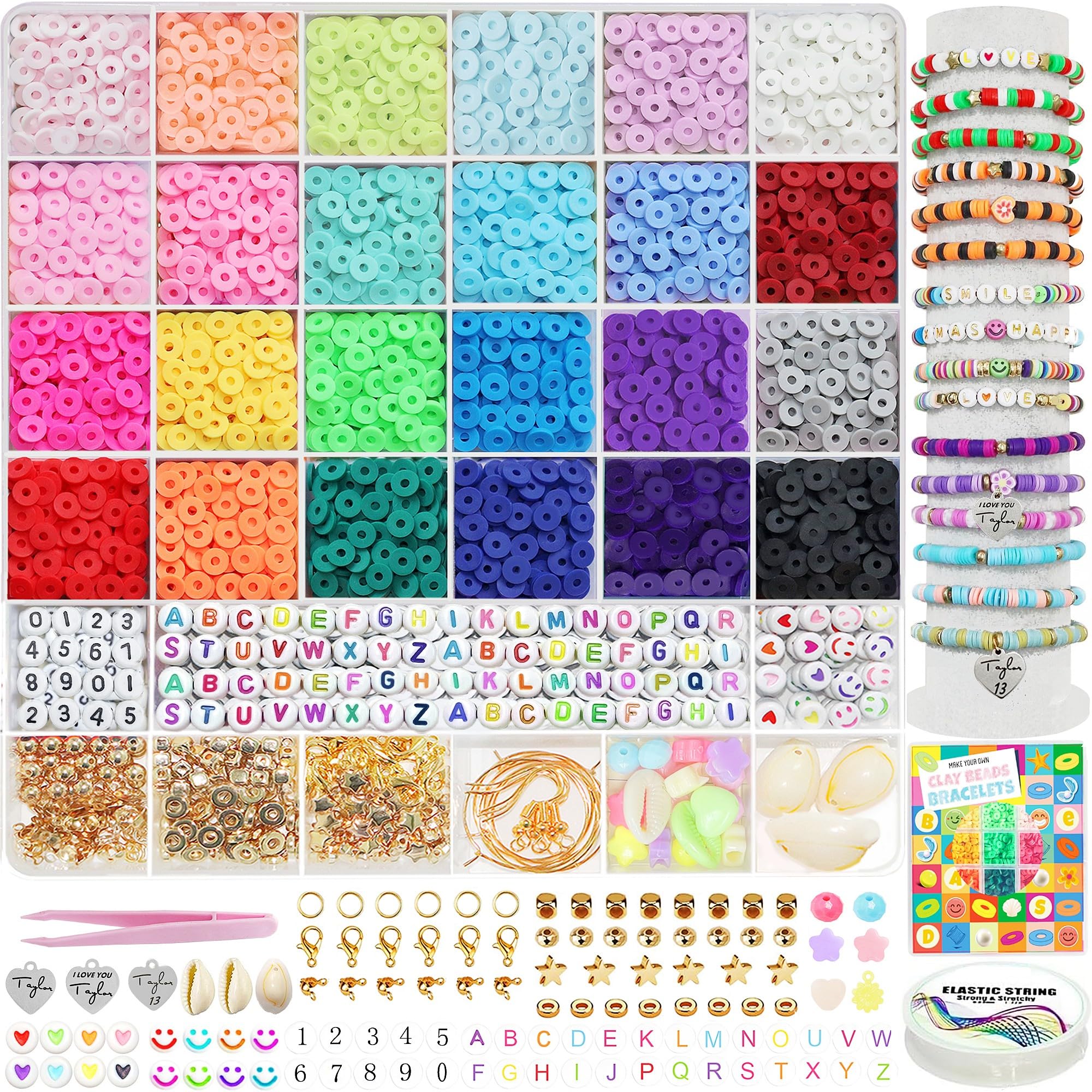 LIS HEGENSA 6600+PCS Clay Beads Bracelet Making Kit,24 Color DIY Flat Preppy Beads for Friendship Jewelry Making,Polymer Heishi Beads with Charms Gifts for Music Singer Limited Edition