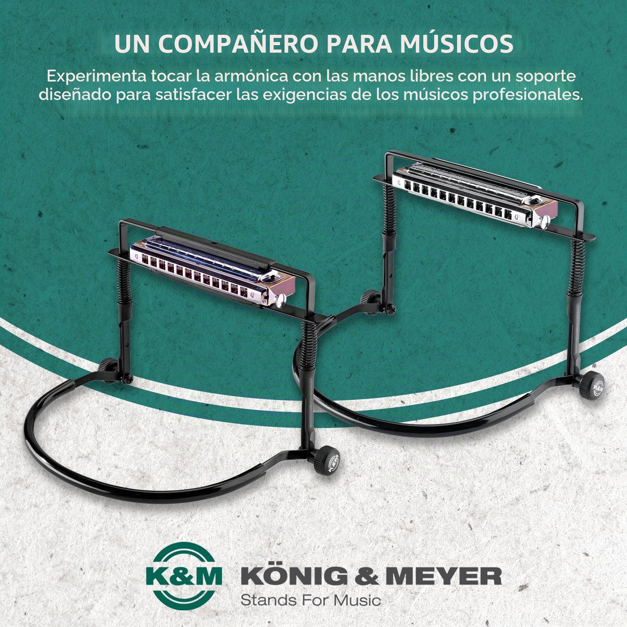 K&M 16416 soporte para armónica negro, de acero, con resorte tensor - apto para arpas azules - estético, fácil de manejar, estable